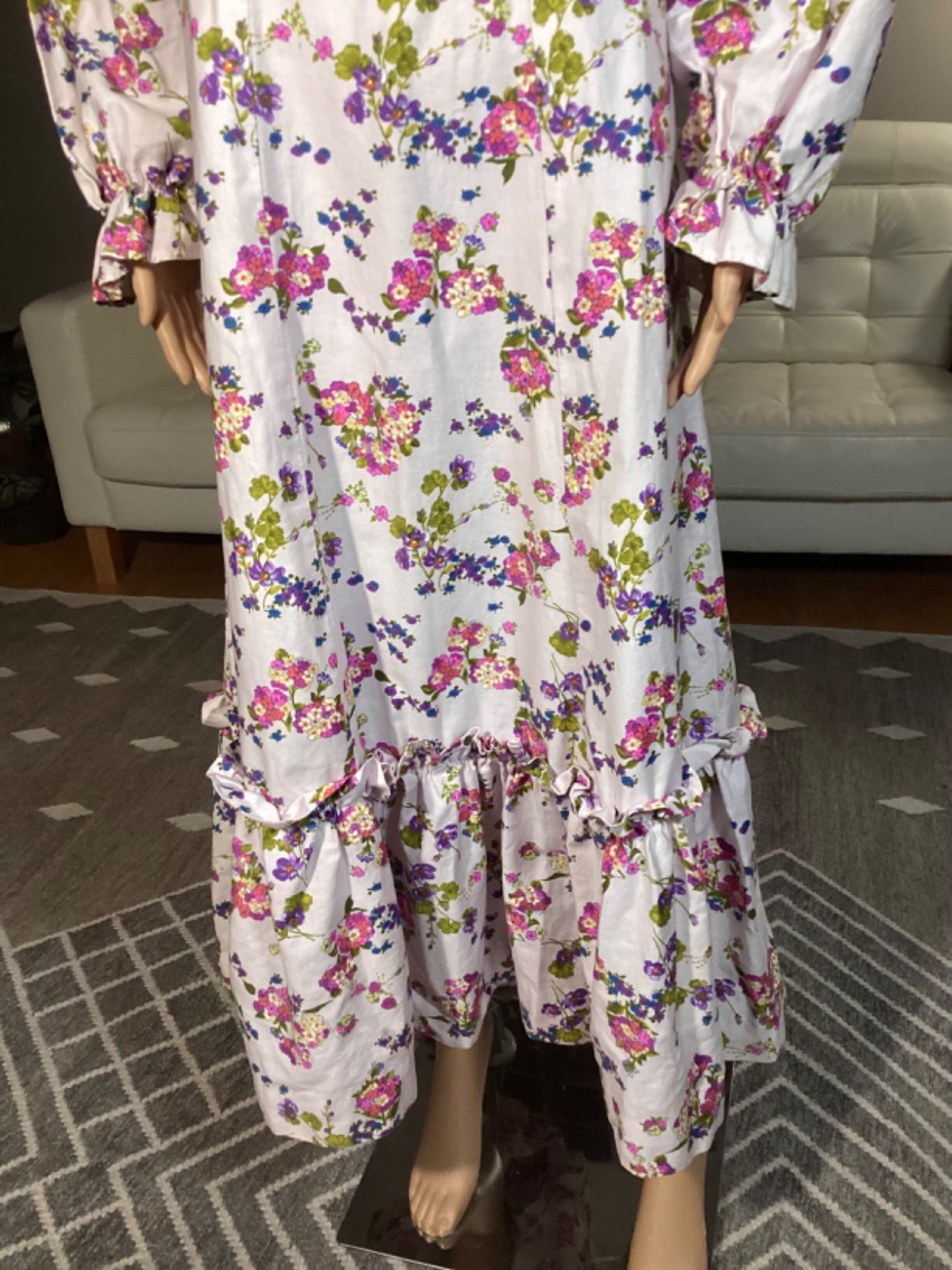 Vintage 70’s Handmade Floral Ruffle Prairie Maxi Dress Boho Hippie