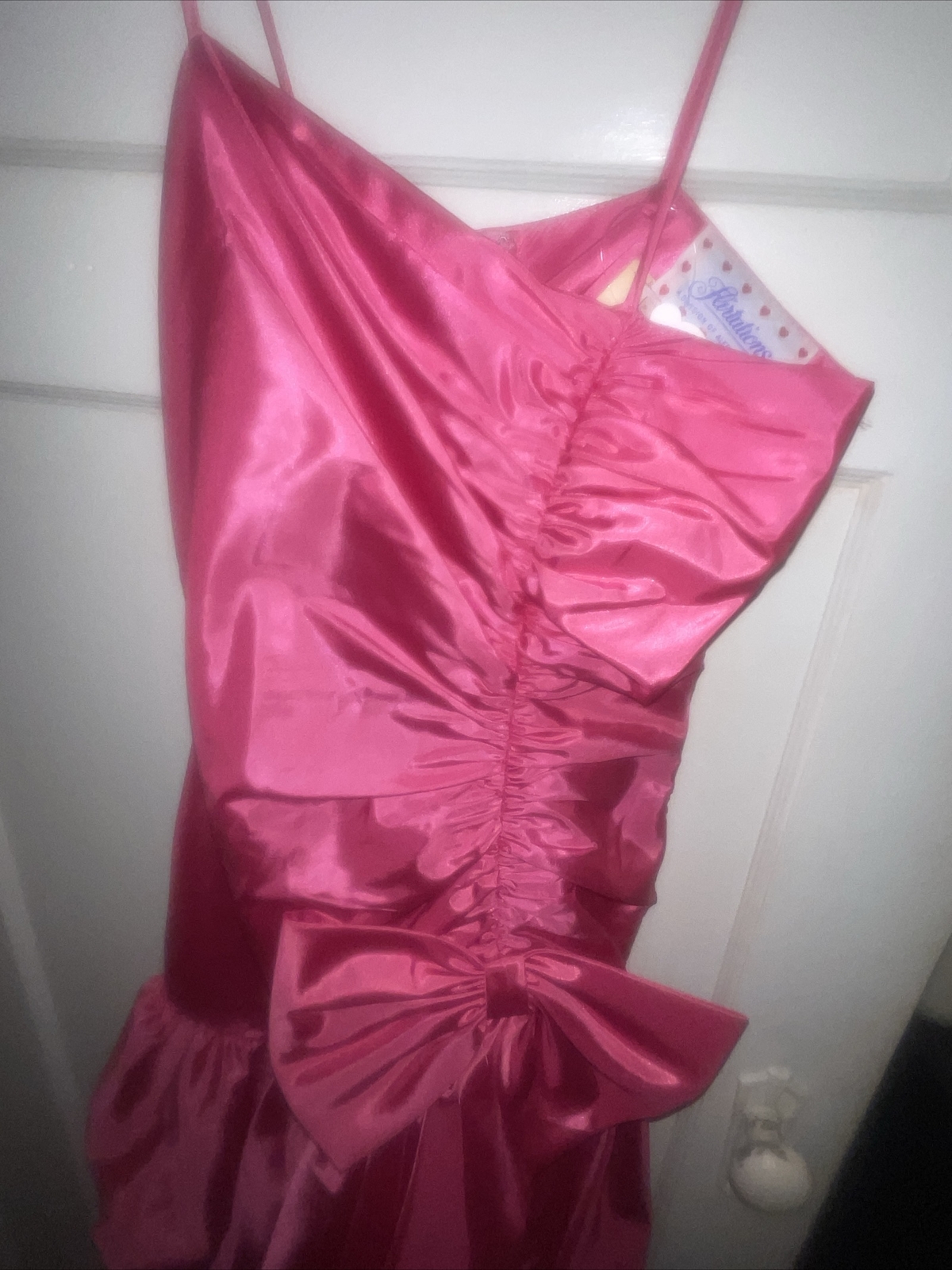 Vtg Spaghetti Strap RUFFLED MINI Pink PROM Dress FLIRTATIONS ALFRED ANGELO 3/4