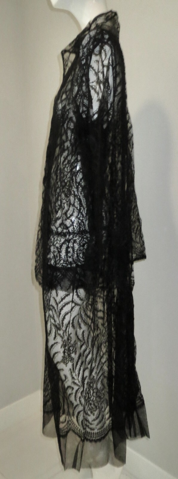 Antique Edwardian Gown + Jacket Chantilly Lace Pleated Back Ex Cond