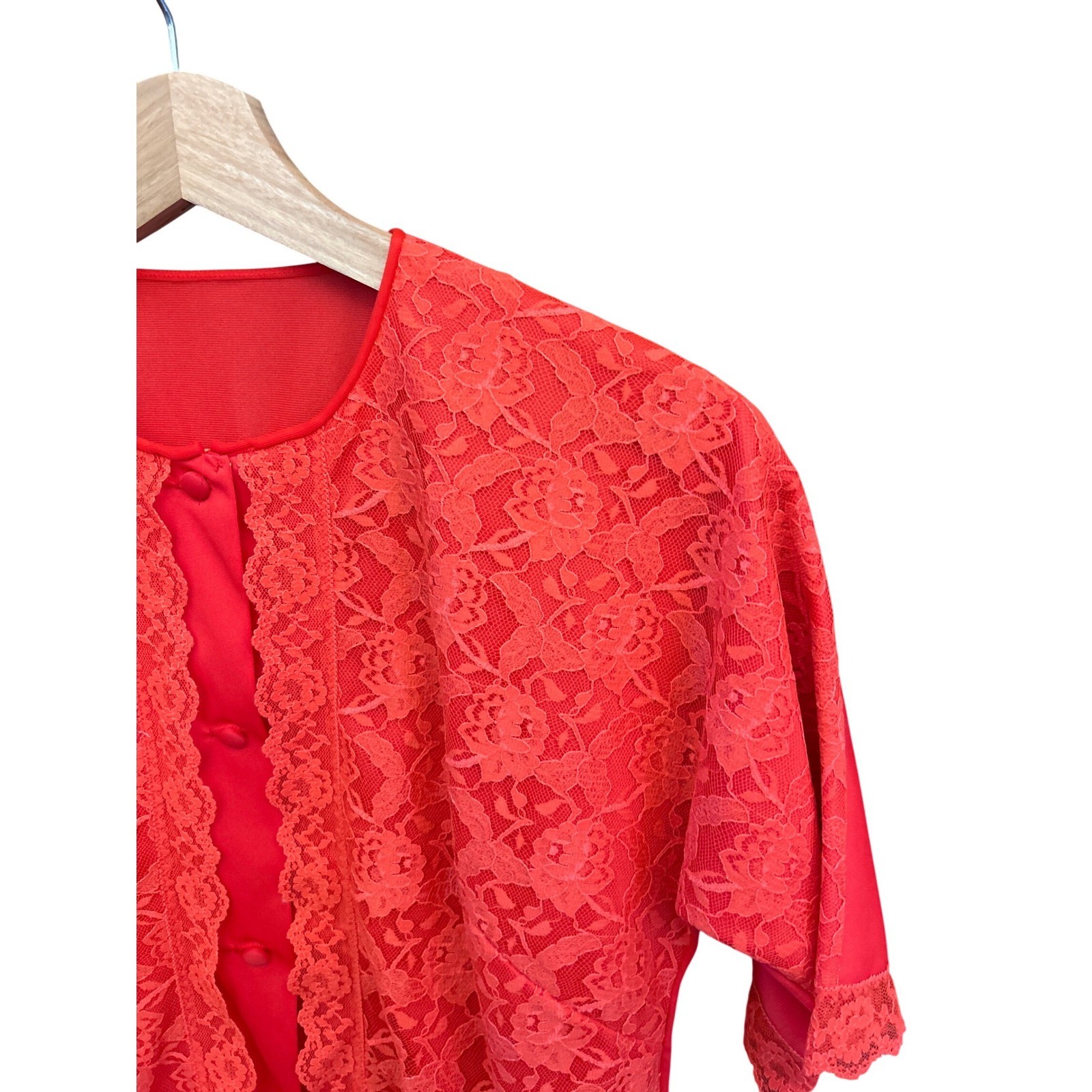Vintage Charmode Lace Front Cardigan Top Coquette Romantic Red 34 Grandmacore