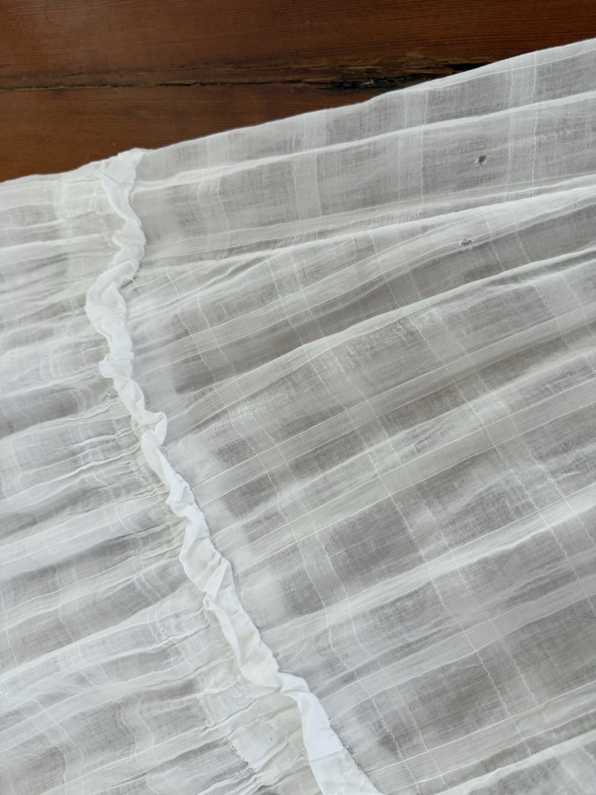 Antique Edwardian Sheer Windowpane Cotton Voile Skirt w Boned/Corseted Waist