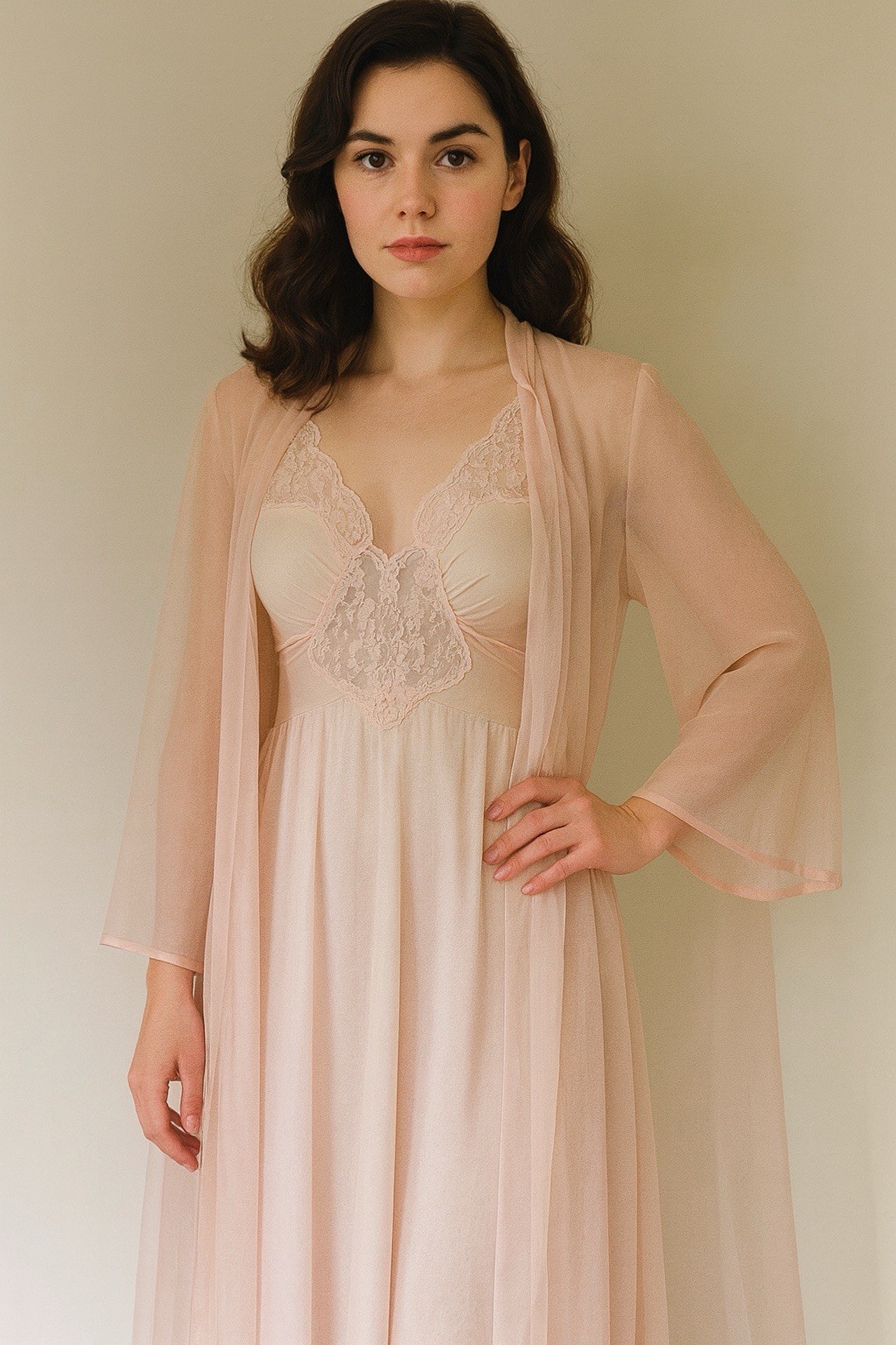 VANITY FAIR Vintage Old Hollywood Glamour Penior Dressing Robe & Gown Sz 34