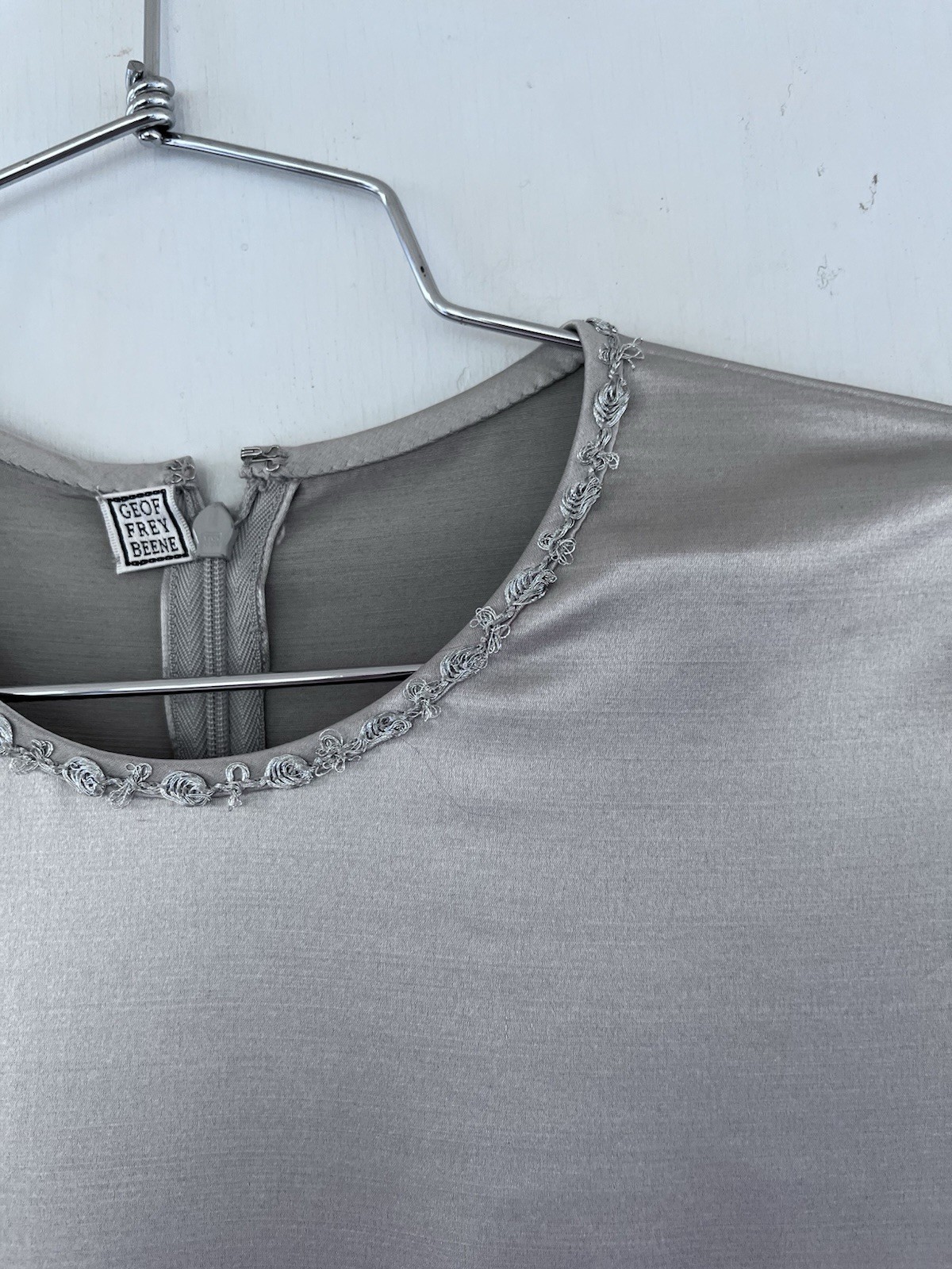 Geoffrey Beene Vintage 1990s Silver Silk Blouse Skirt Ensemble