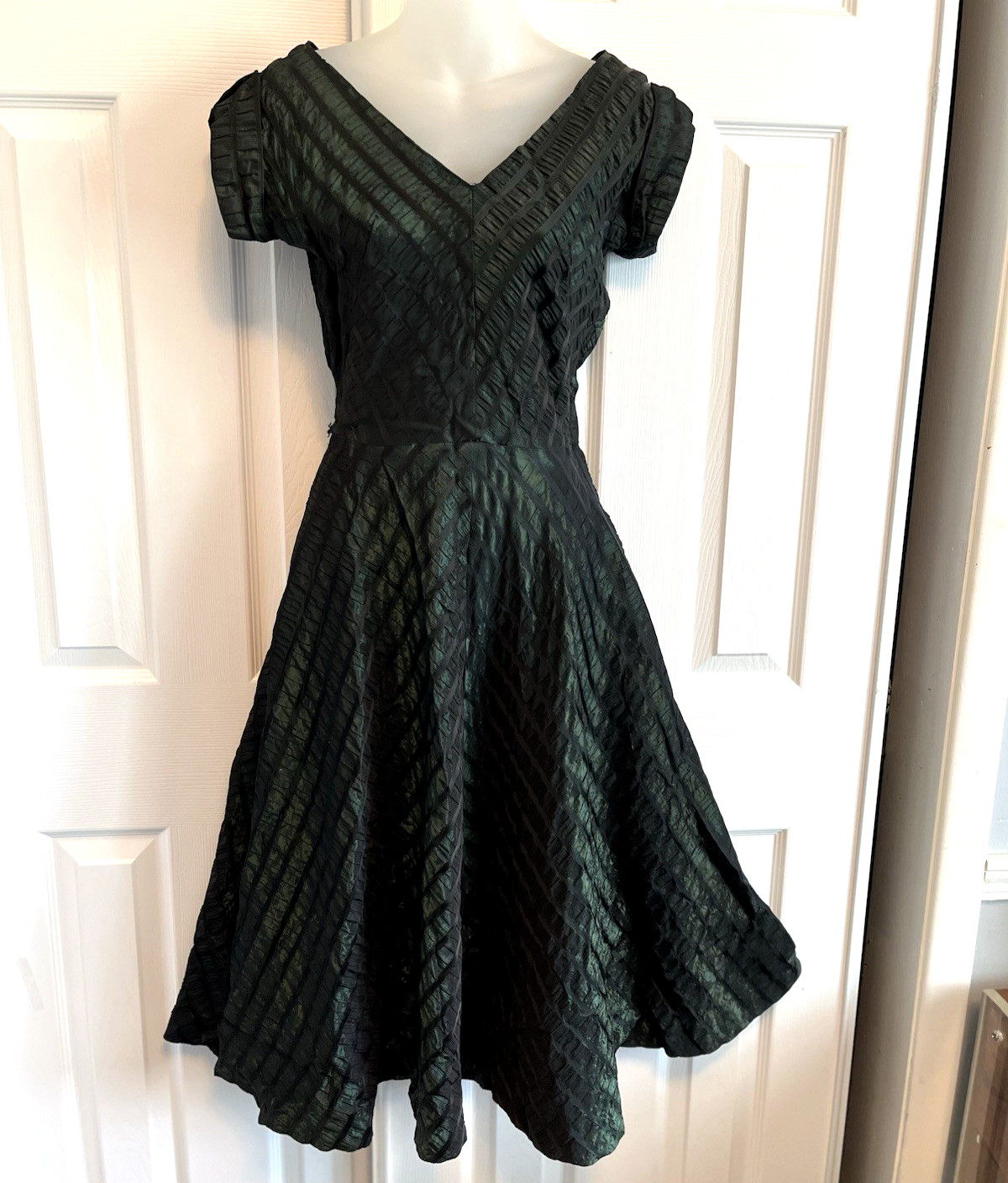 VTG 1940’s Old Hollywood Dress Iridescent Taffeta Evening Party Small Handmade