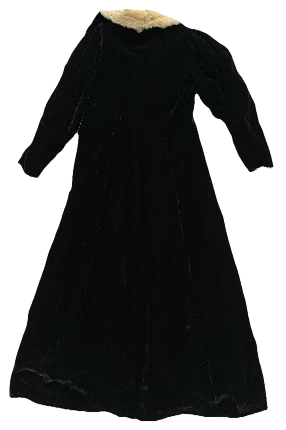 Vtg Fur Collared Black Velvet Duster Robe Old Hollywood Style Glam Size Medium