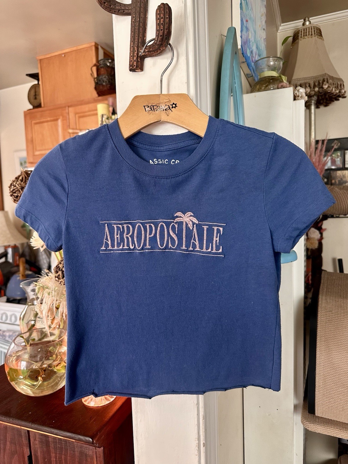 Vintage Y2K Aeropostale Palm Tree Stretchy Cropped/Cutoff Graphic Tee XS