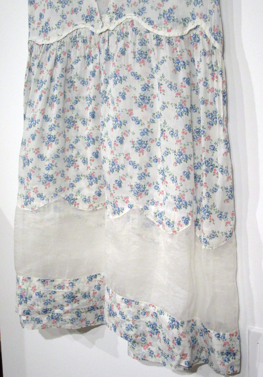 ANTIQUE VINTAGE DAY DRESS 1920S DROP WAIST COTTON FLORAL ORGANDY ART DECO M F4