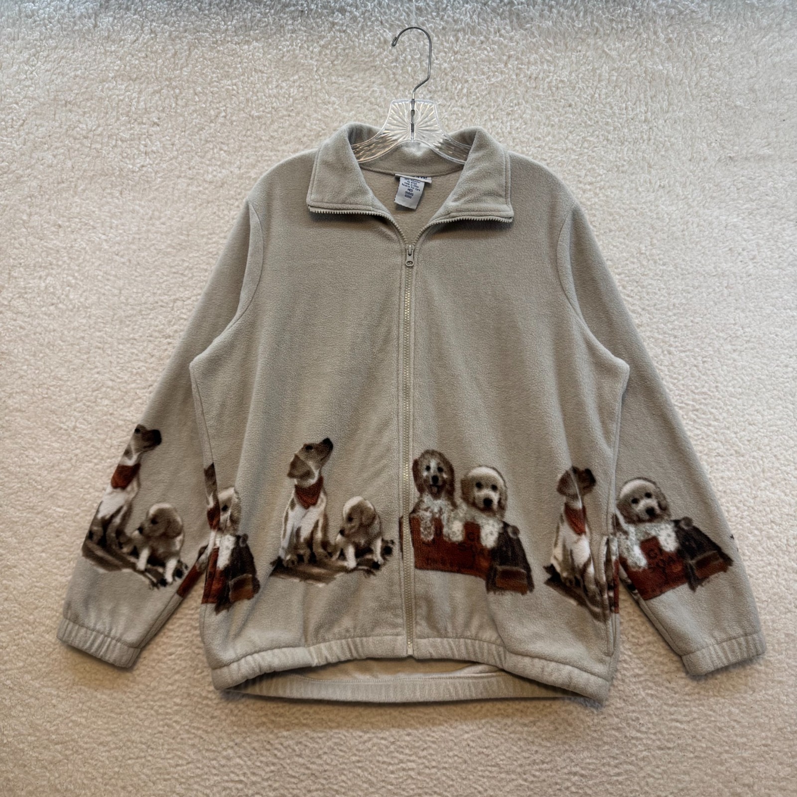 Vintage Puppy Fleece Jacket Sweater Medium Large Womens Yellow Labrador Puppies