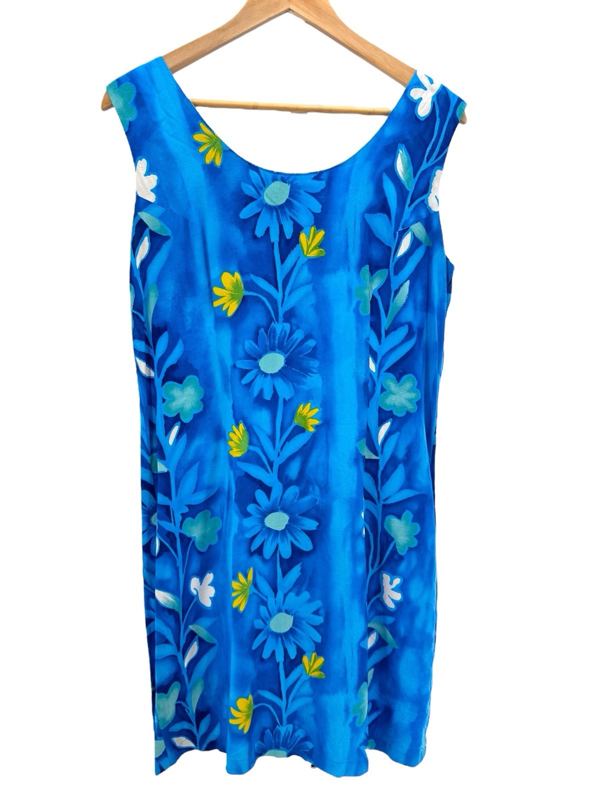 VTG Jams World 90s Floral Mini Dress XL Blue Tropical Hawaiian Sun Dress