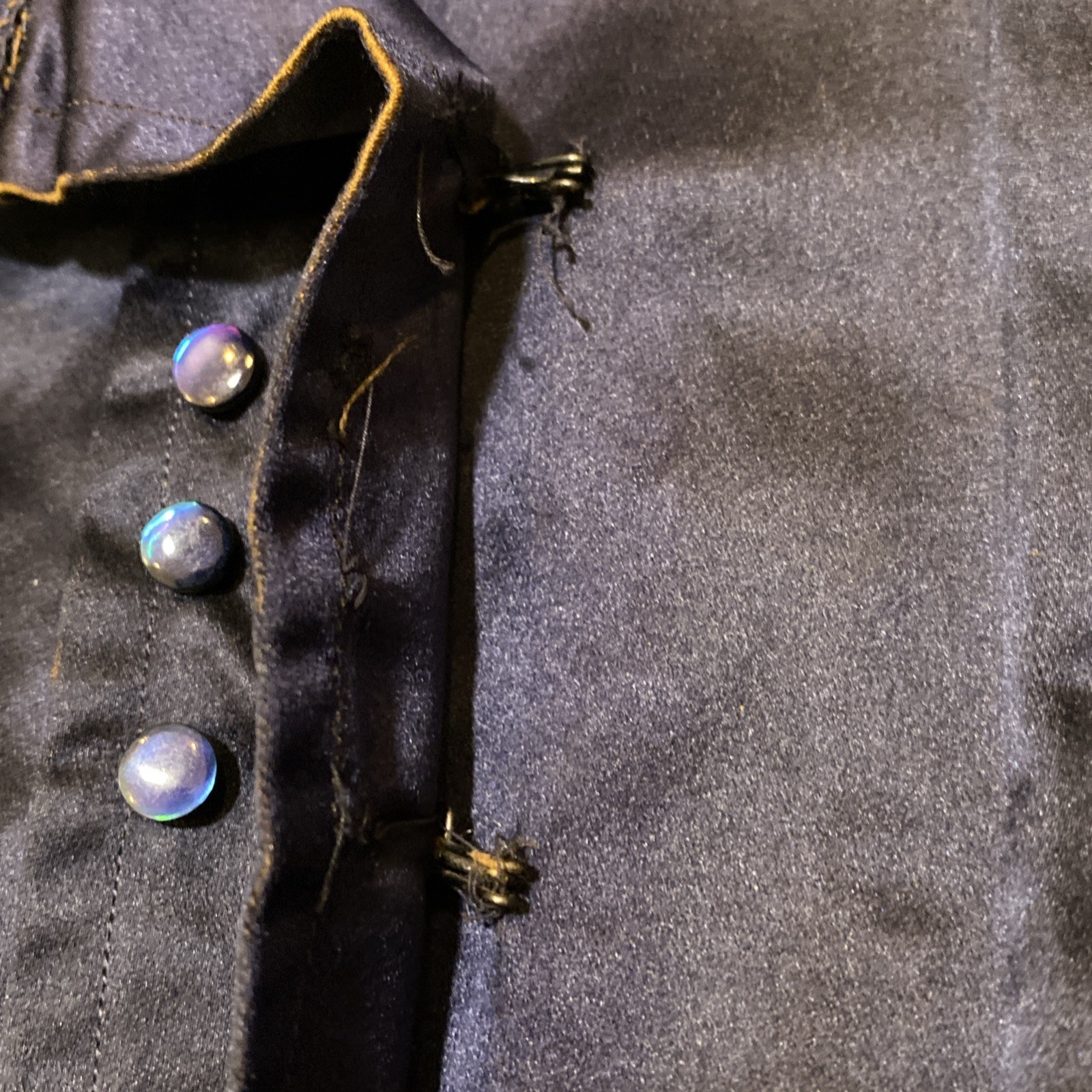 Antique Edwardian Peplum Jacket Beaded Buttons Lace Cuffs Navy Small