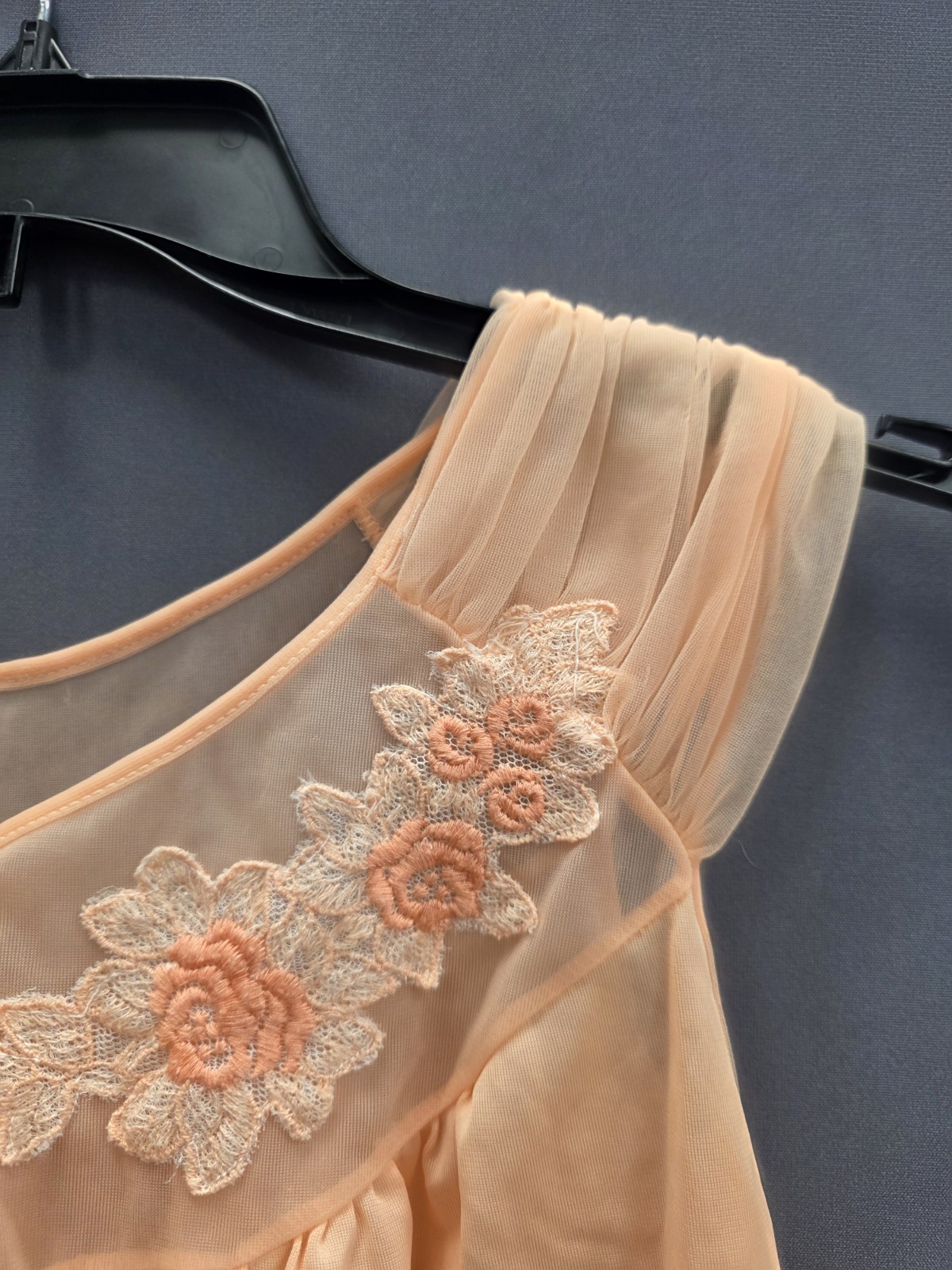 Vtg Babydoll Peignoir Set Peach Pandora Lingerie Robe Chiffon Sheer 100% Nylon