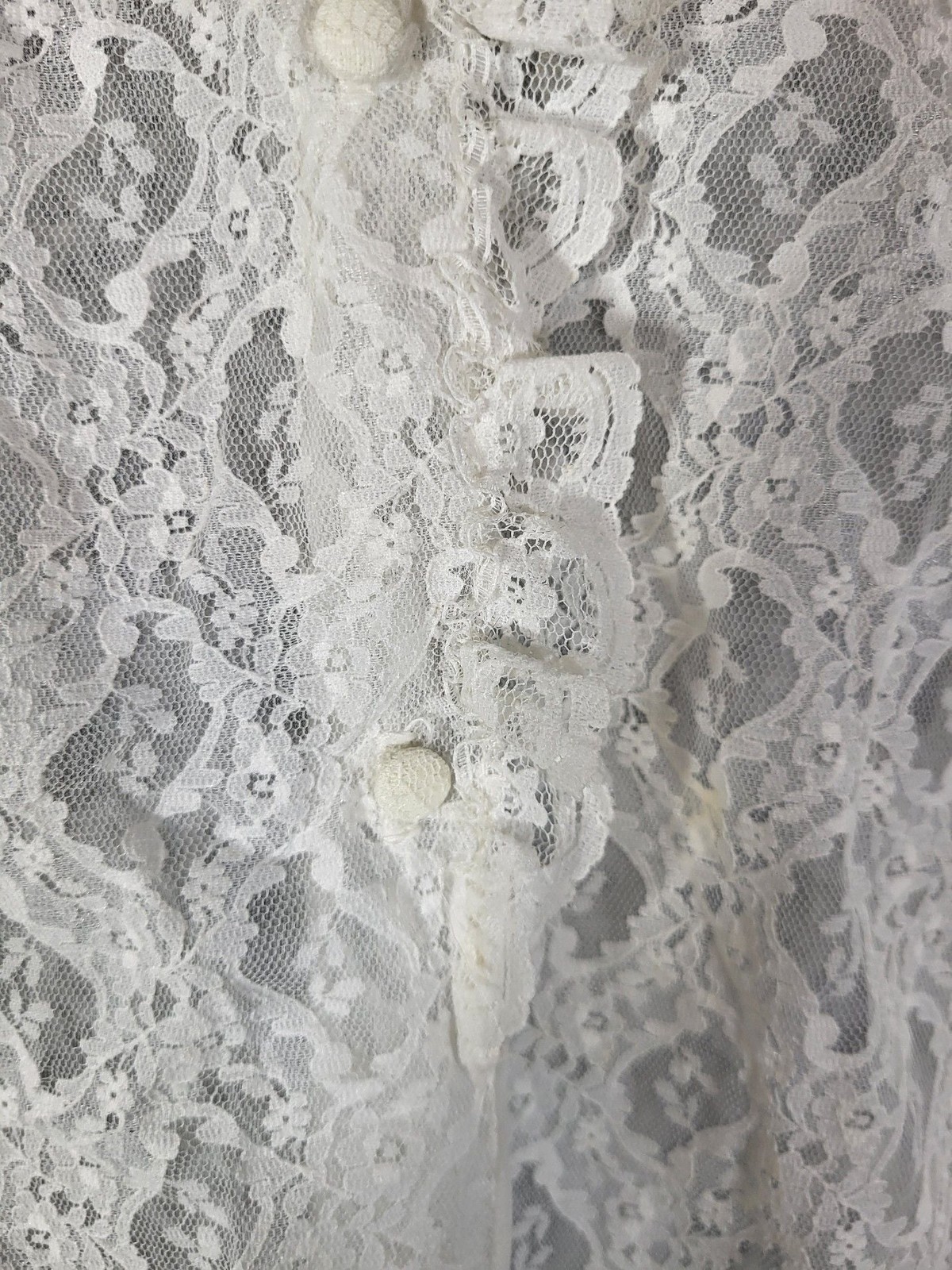 Vintage Miss Elaine Ivory Floral Lace Maxi Peignoir Long Robe Gown