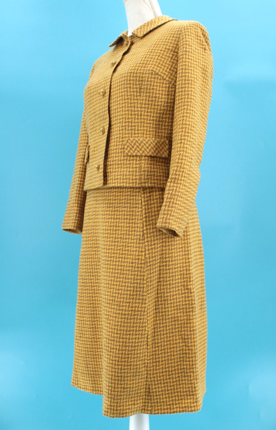 VTG Women&rsquo;s 60s 2 Pc Pendleton Yellow & Beige Wool Dress Suit XS/S 1960s