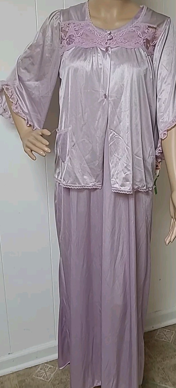 Nwt Vintage Texsheen Nightgown /Jacket 2 pc Set Mauve Purple Women&rsquo;s M