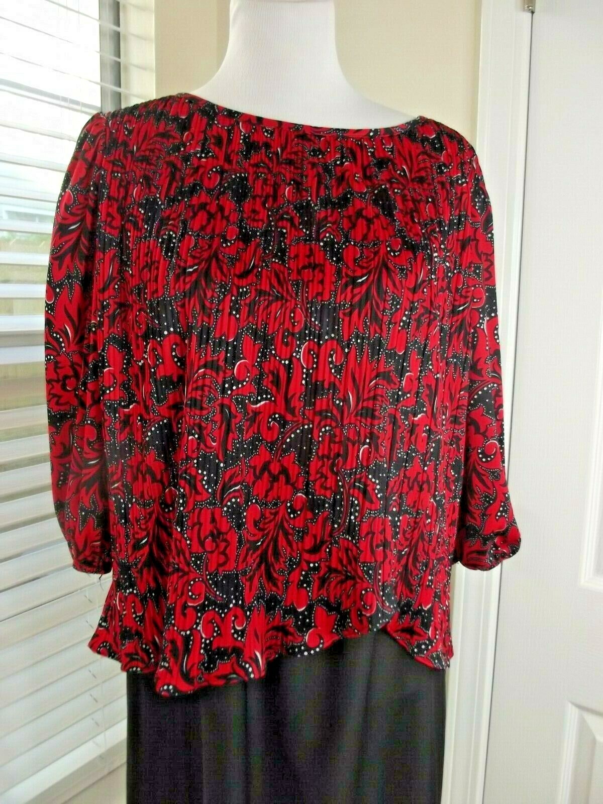 Vintage GOOD TIMES DRESS Sz 13/14 Red/Black Accordion Pleat Top MADE IN USA 80s