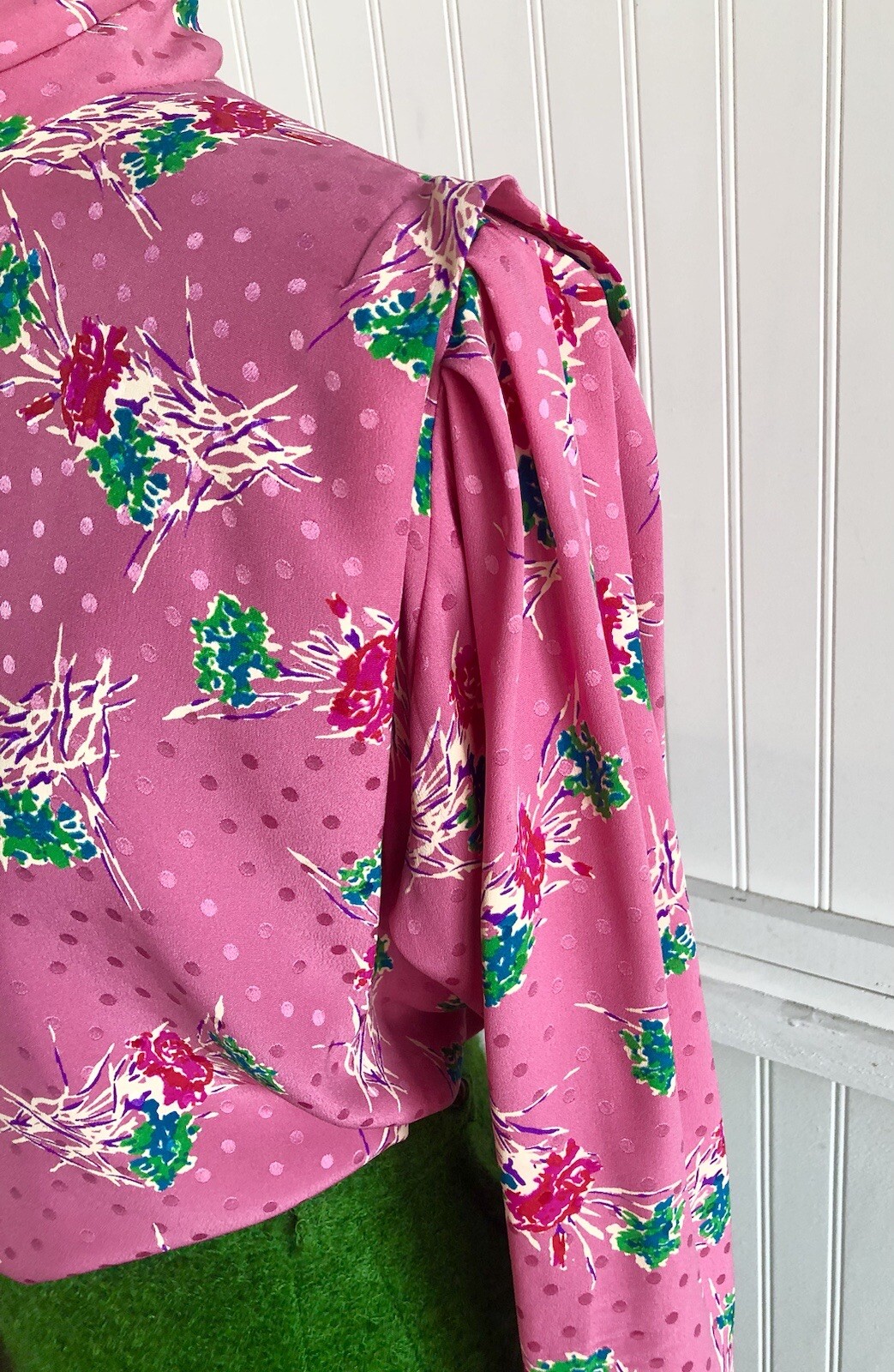 1980’s Emanuel Ungaro Paris High Collared Pink Floral Silk Blouse