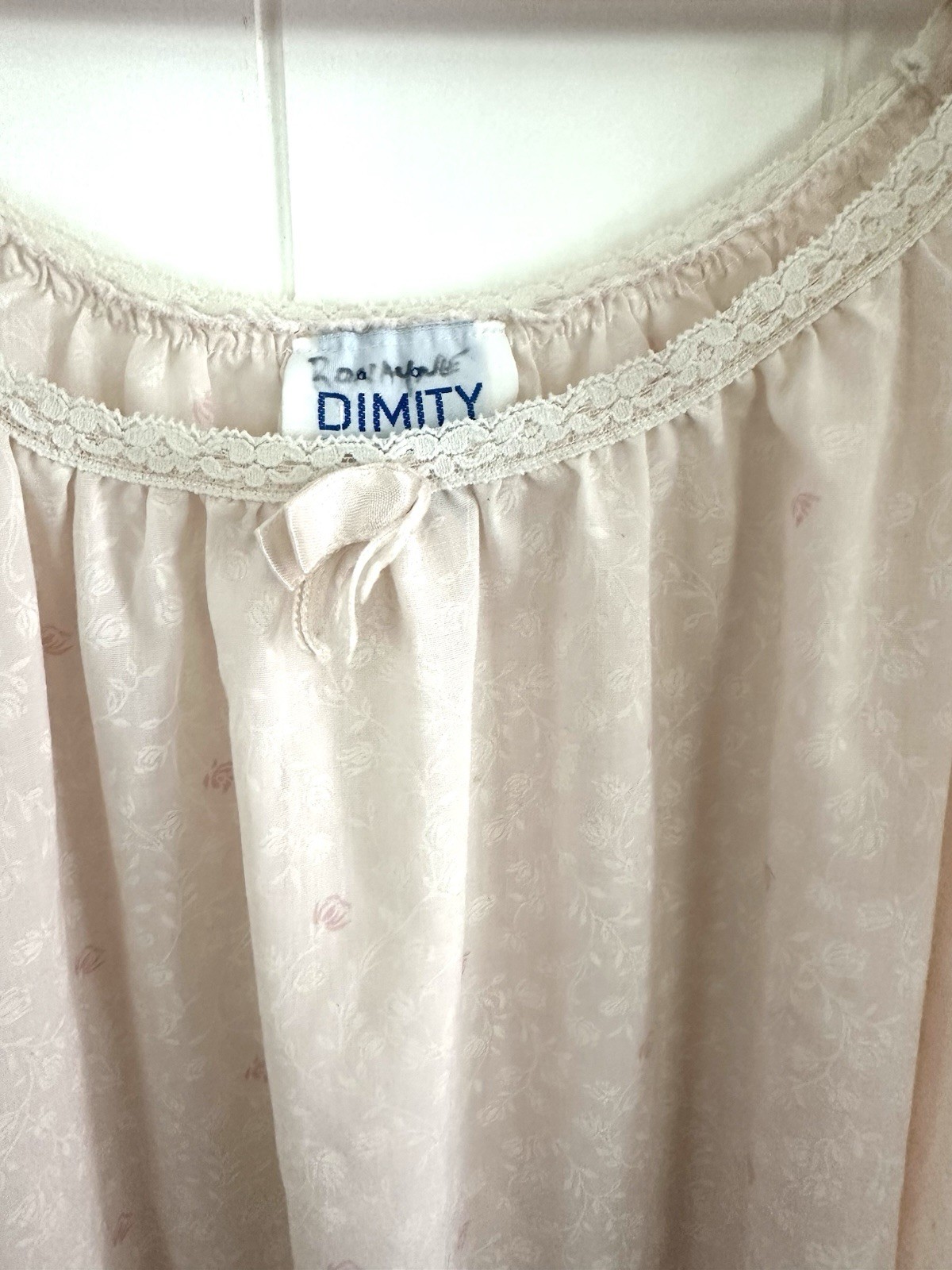 Vintage 1980’s Dimity Light Pink Floral Nightgown with Lace Trim – minor stains