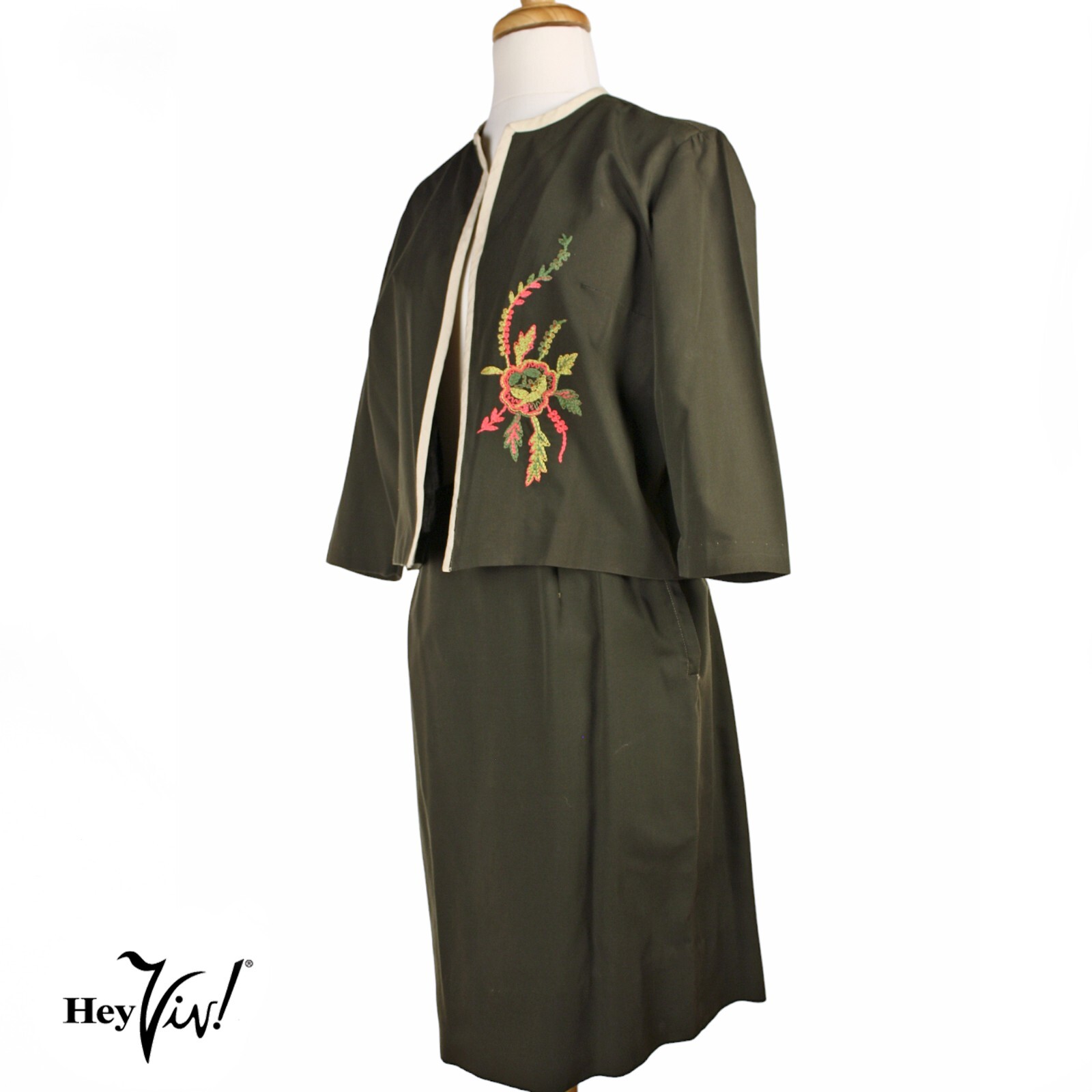 Vintage Dark Green Embroidered Jacket and Metal Zip Skirt B38 W27 – Hey Viv