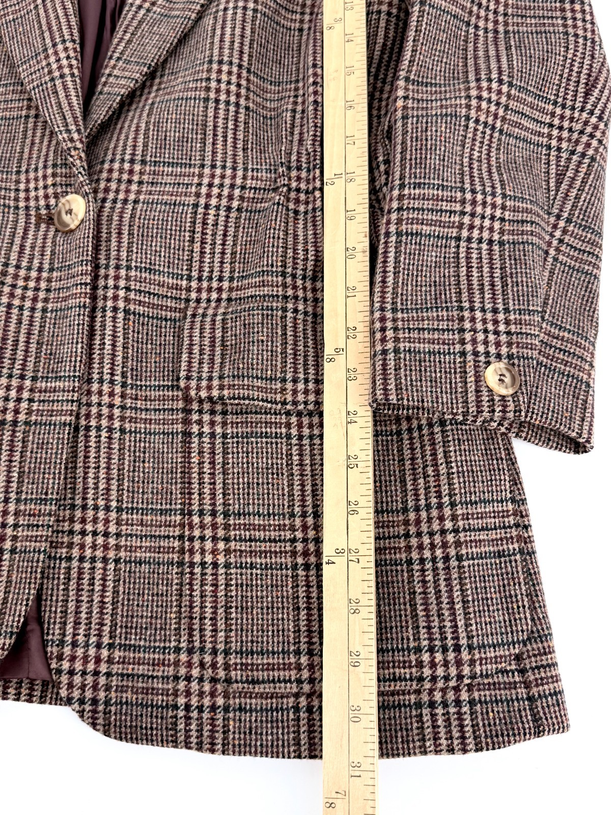 Vintage Toffs 100% Wool Plaid Blazer Jacket Womens 12M Brown Tailored Equestrian