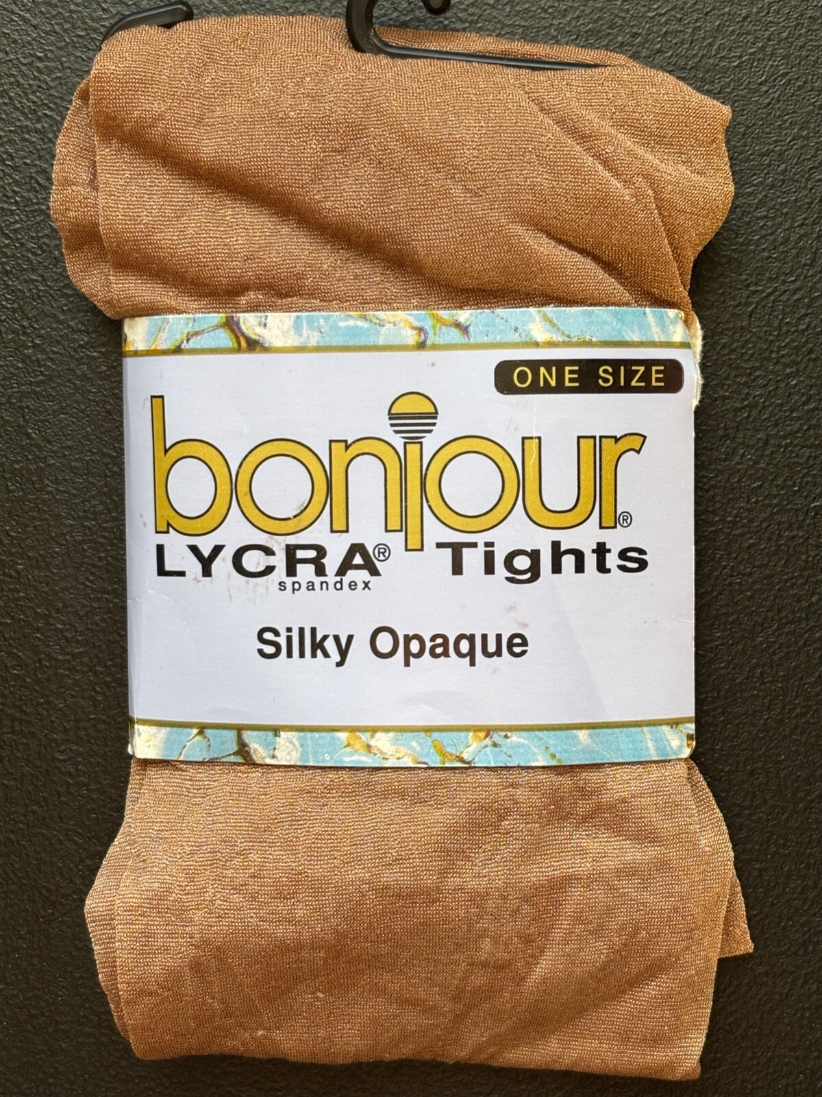 NEW VTG BONJOUR LYCRA TIGHTS STRETCH SILKY OPAQUE PANTYHOSE WARM KHAKI BROWN*O/S