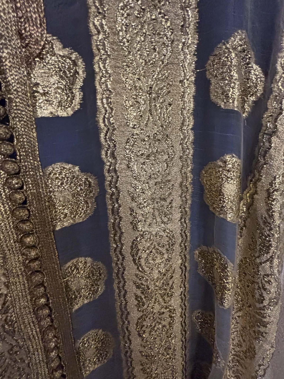 Gorgeous Vintage Moroccan Blue Silk Caftan Heavy Gold Embroidery 1960&rsquo;s