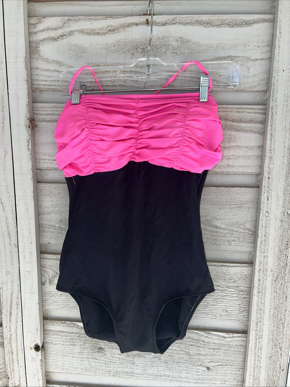 VTG 80s Sea Weed of California Black hot pink SWIMSUIT ONE PIECE 14 Lycra Nylon
