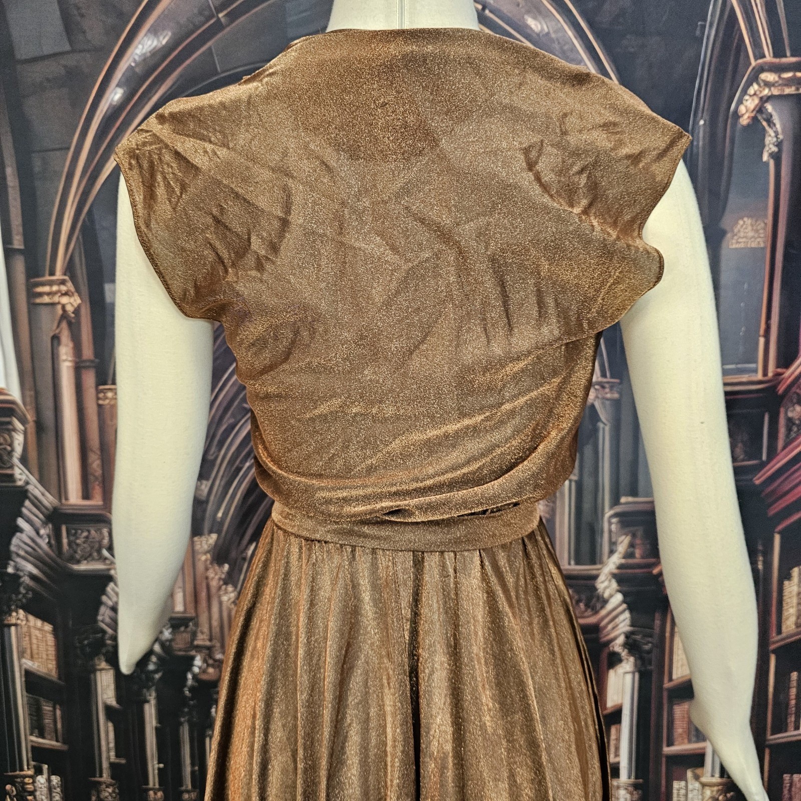 Vintage 1970s Dress Copper Brown V-neckline Cap Sleeve Tie Waist Circle Skirt