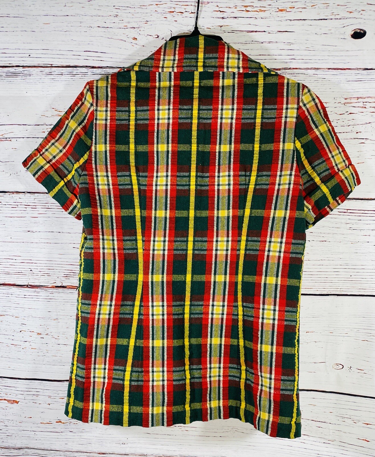 Vintage Plaid Jacket Skirt Set Handmade 1960s or 1970s Retro Green Red Yellow