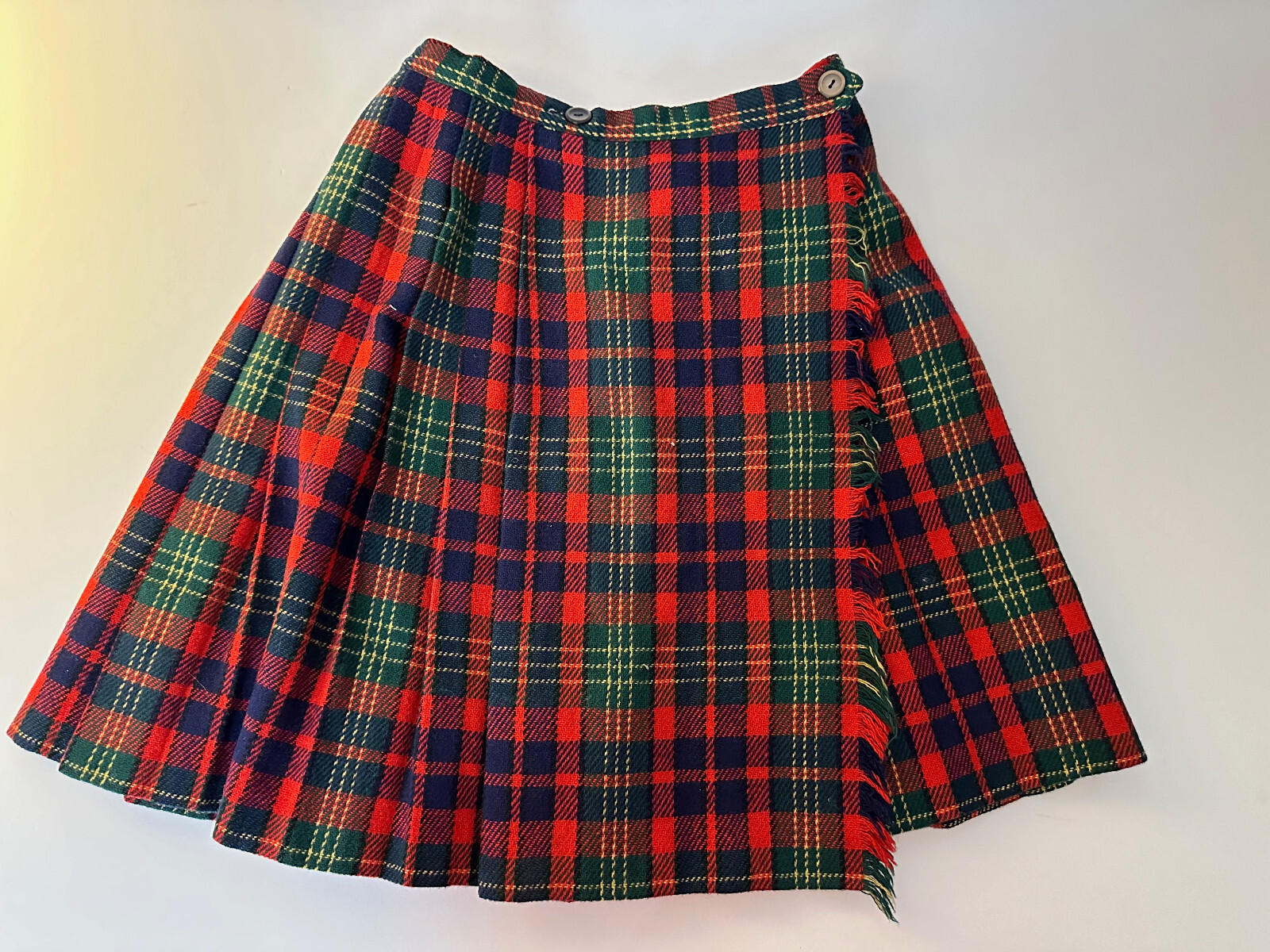 Vintage 1960s Pandora Costume Maker Red Plaid Wool Skirt pleated S/XS