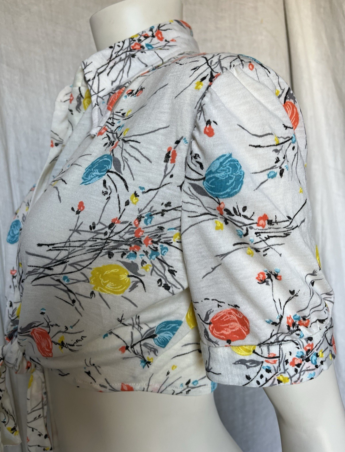 Vintage 70s Floral Crop Tie Blouse Summer Prairie Blooms Hippie Boho Cottage S/M
