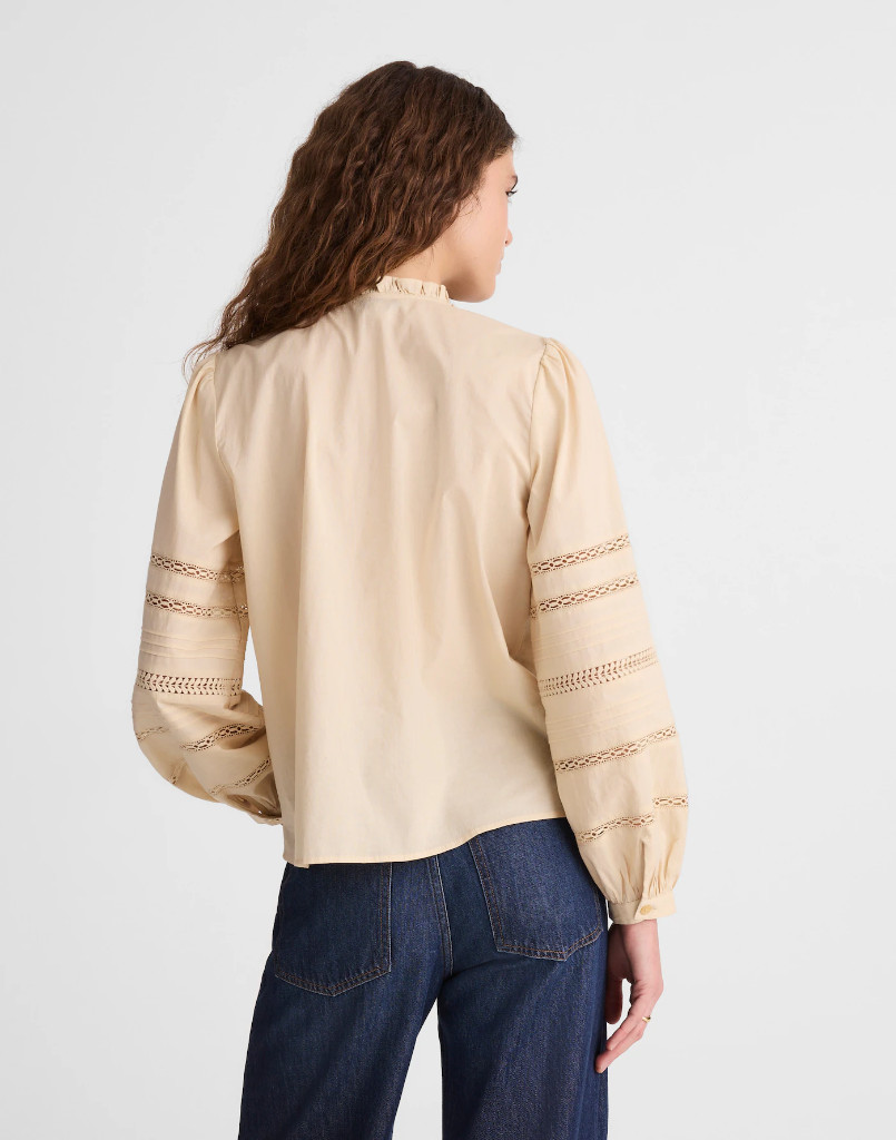 NWT Madewell Lace-Insert High-Neck Pintuck Top