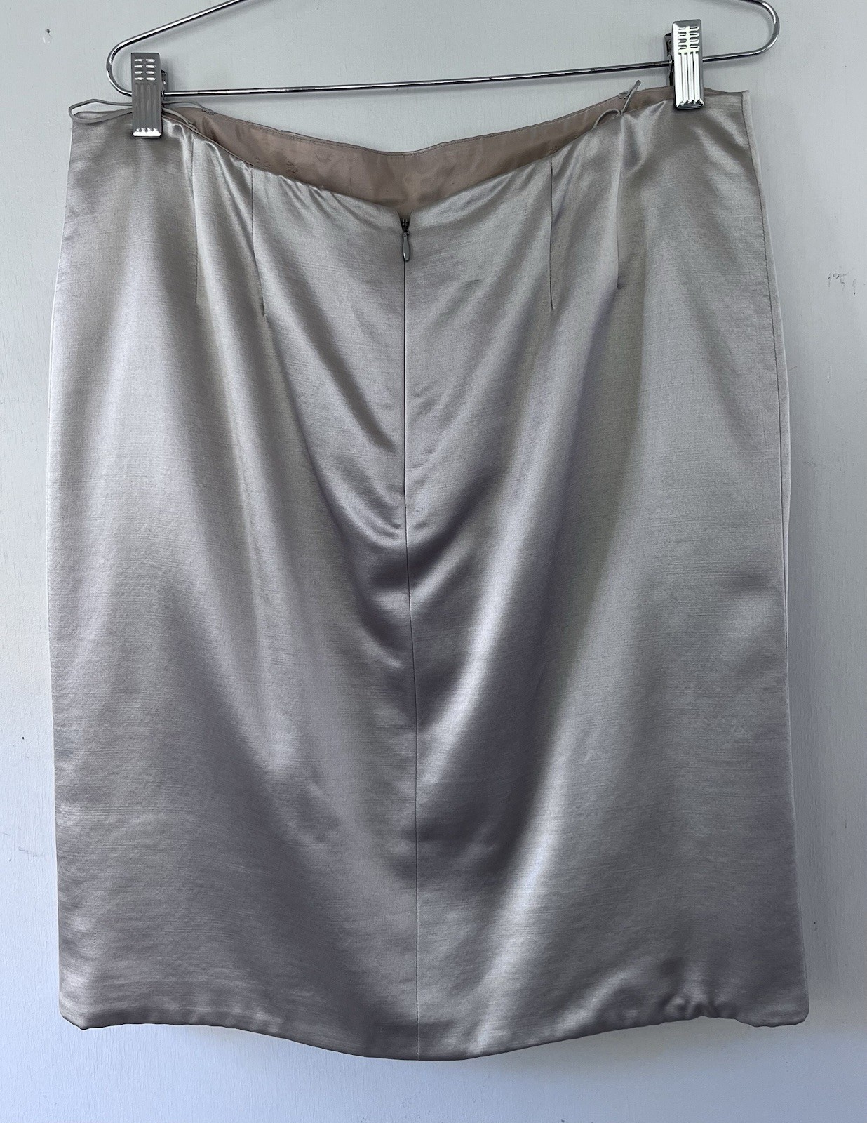 Geoffrey Beene Vintage 1990s Silver Silk Blouse Skirt Ensemble