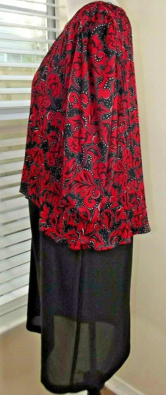 Vintage GOOD TIMES DRESS Sz 13/14 Red/Black Accordion Pleat Top MADE IN USA 80s