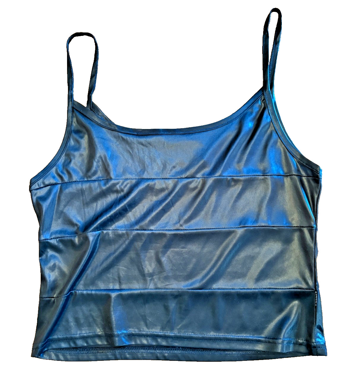 Vintage Y2k 90s Serious Clothing Tank Top L Black Faux Leather Shiny Goth Club