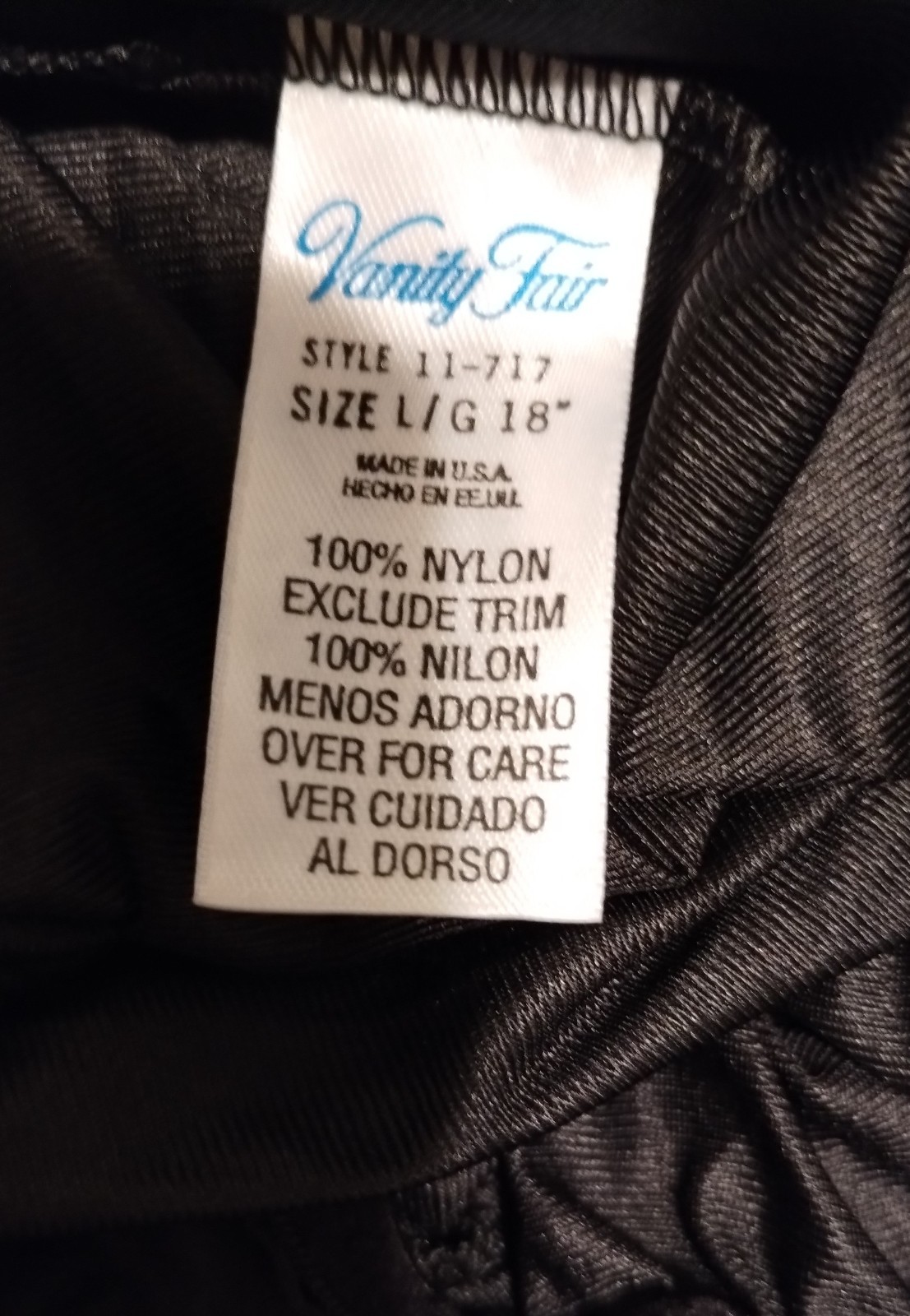 VINTAGE LARGE BLACK VANITY FAIR HALF SLIP-18&Prime; INCHES-NYLON-USA MADE-SIDE SLITS
