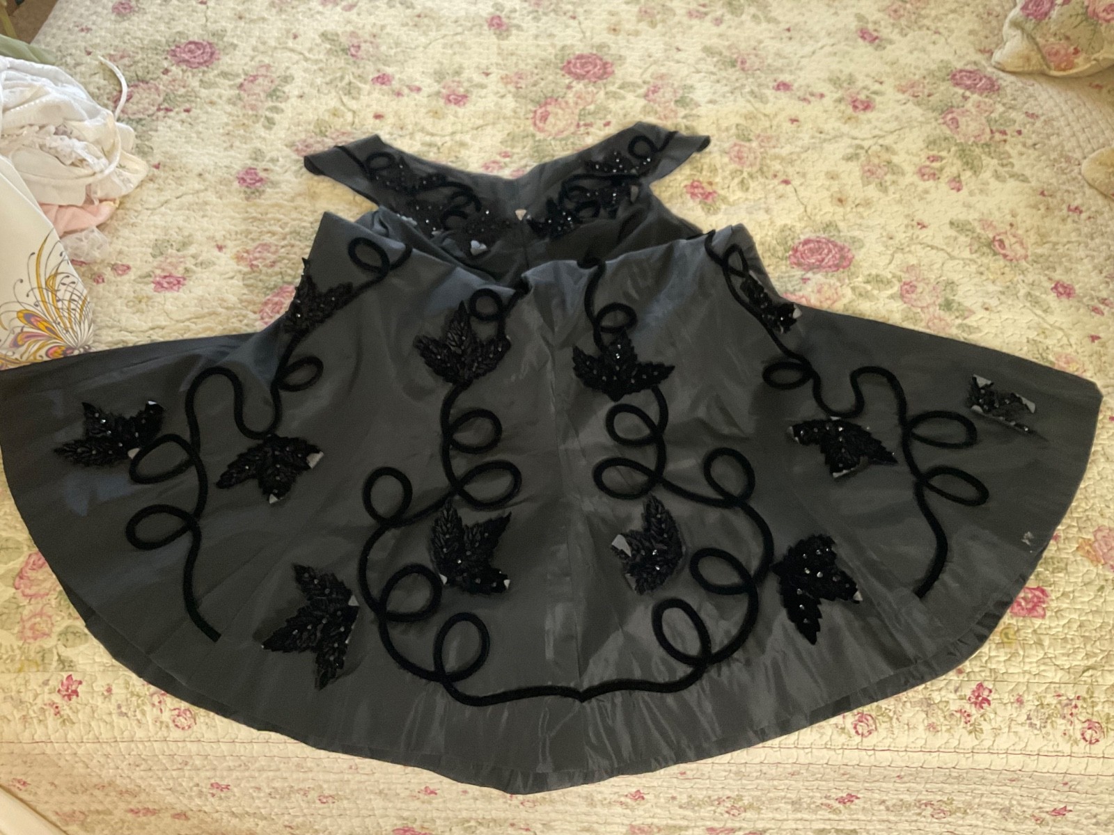 Vtg. Black Satin Taffeta Dress Whimsigoth Dark Fairycore Gothic Henry A Conder