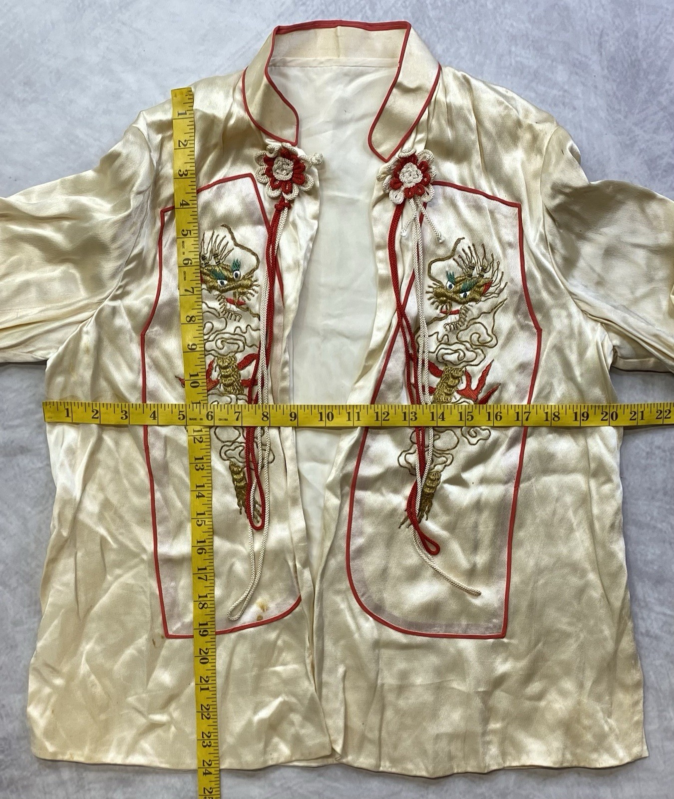 Vintage 50s Silk Golden Dragon Embroidered Chinese Robe Kimono Women’s Size M/L