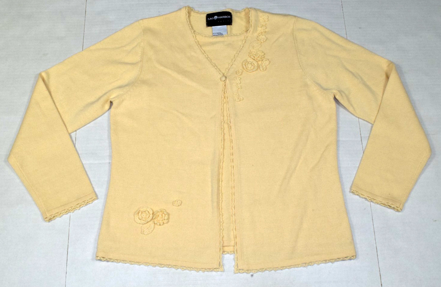 Vintage 2-Fer Sweater Sag Harbor Size M Y2K Lemon Custard Built in Cami Cardigan