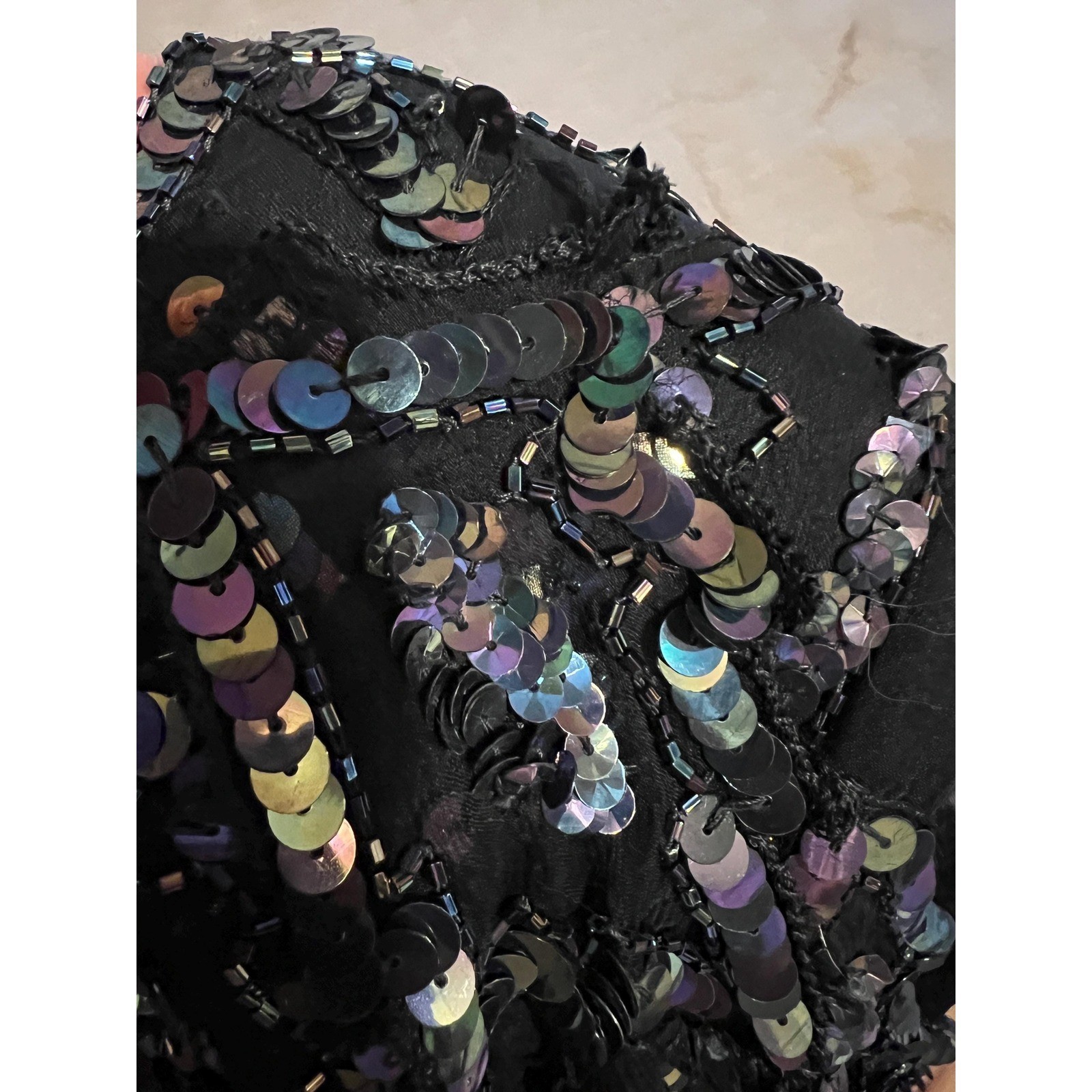 Vintage Silk Sequin Blouse Black Sheer Party Top 90s Y2K Glam Evening