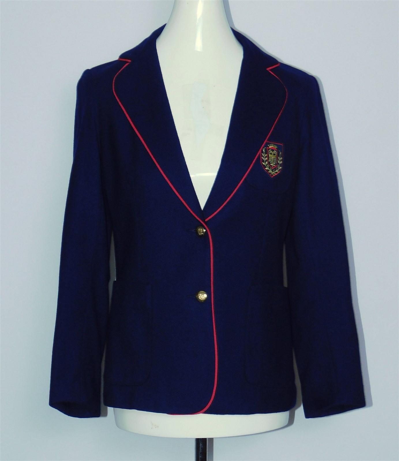Vintage 1960s BRYN MAWR Military Patch Navy Blue Wool Blended Jacket Size 7