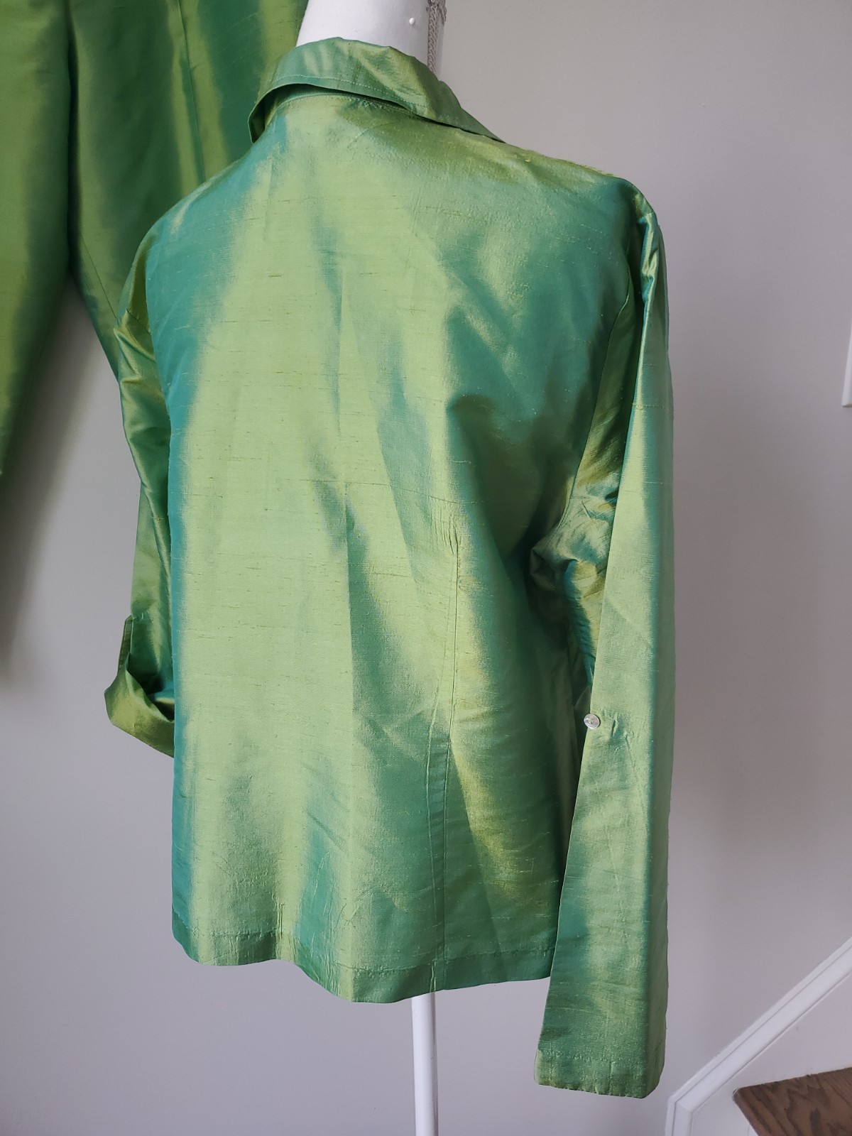 ALLISON TAYLOR Vintage Silk Lime Green 2pc Pant / Jacket Suit Women&rsquo;s XL /14