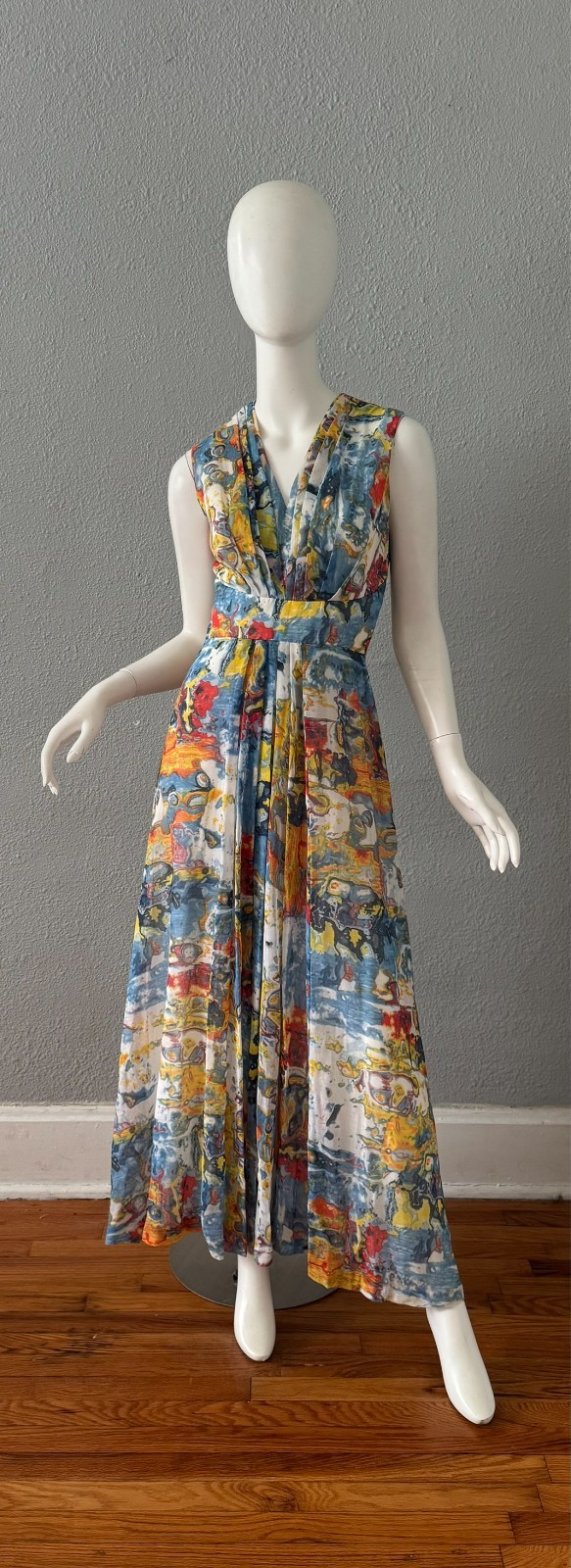 Vintage 60s Abstract Mod Boho Maxi Party Dress XS
