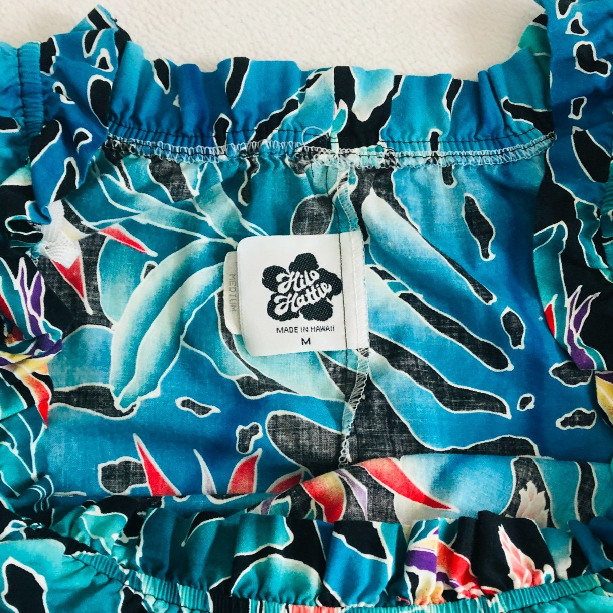 Vintage Hilo Hattie MuuMuu Dress MIDI Hawaiian Ruffle Bird Of Paradise Size M