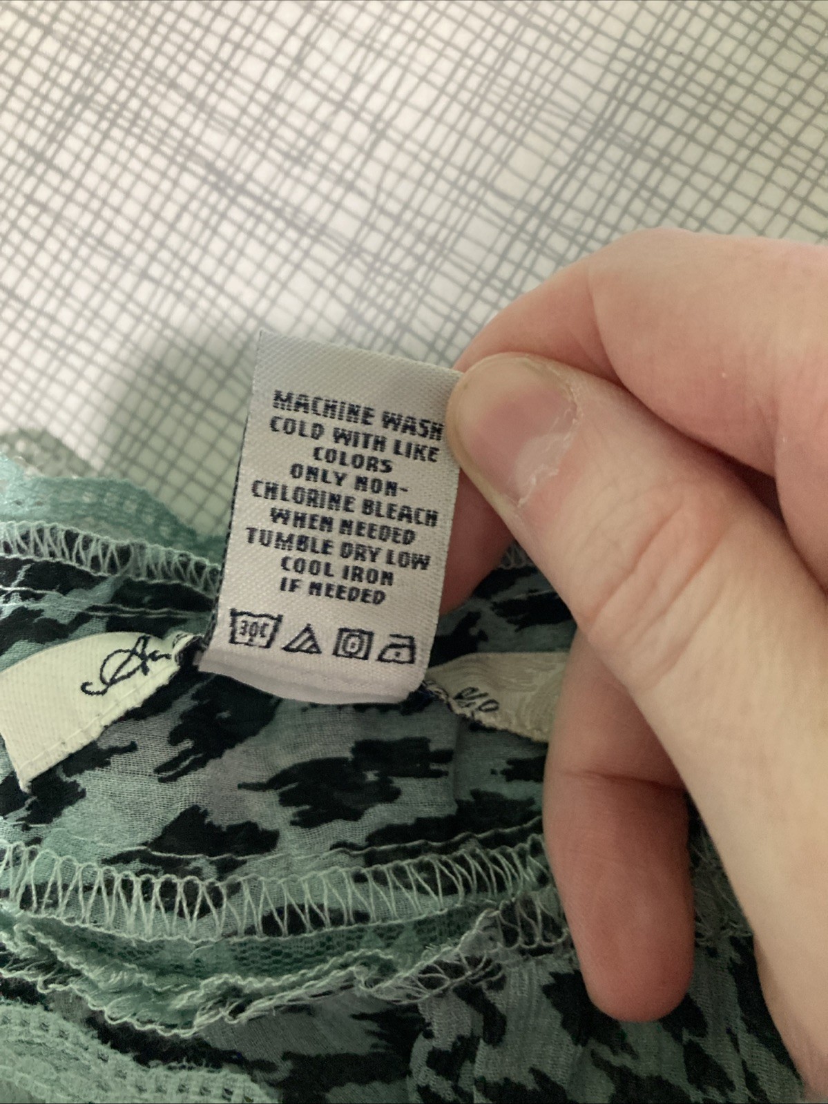 American Rag XS EUC Mint Green Leopard Print Sheer Ruffle Smocked Boho Top Y2K
