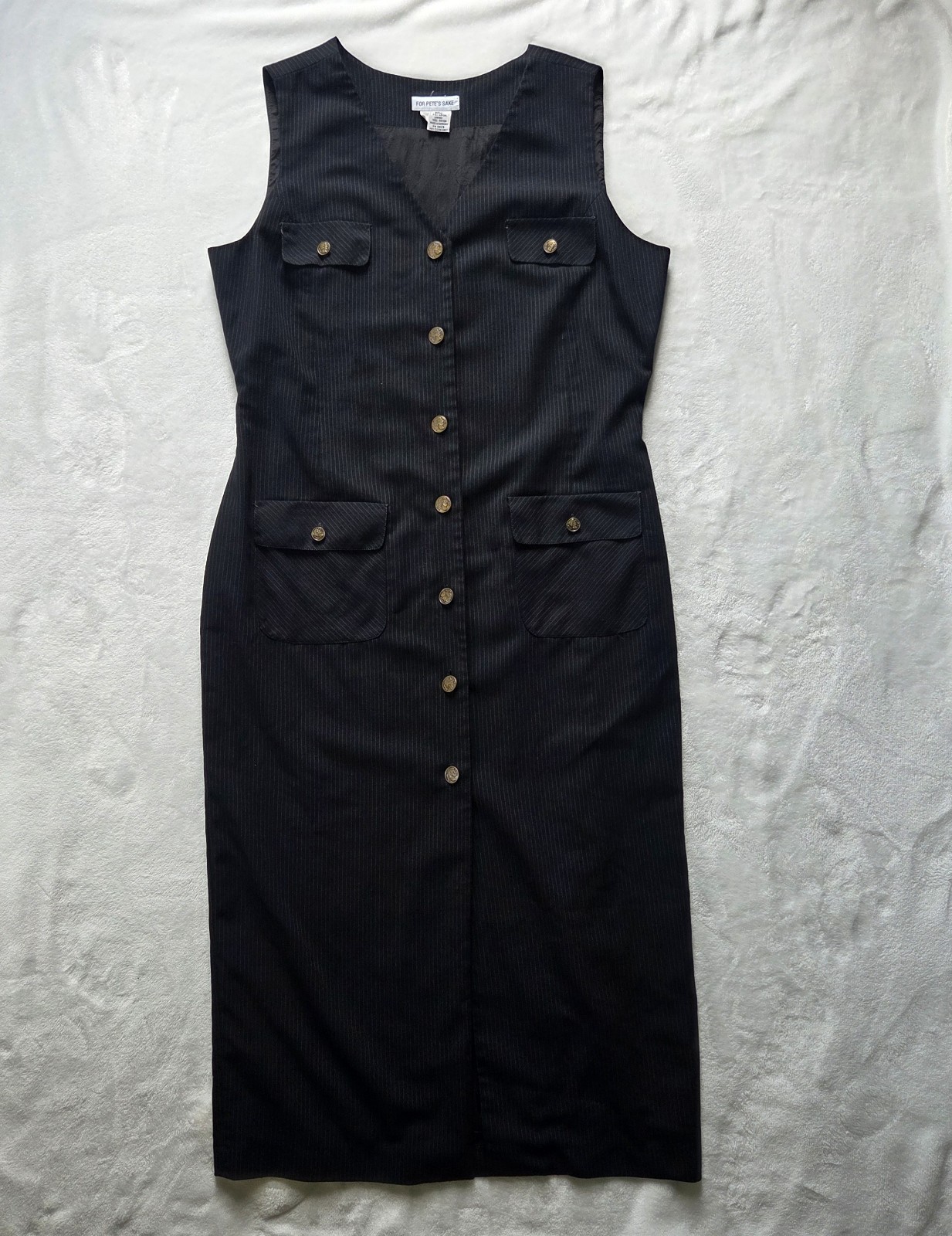 Vintage 90s Black Button-Front Midi Dress Acadmia Cororate Grunge