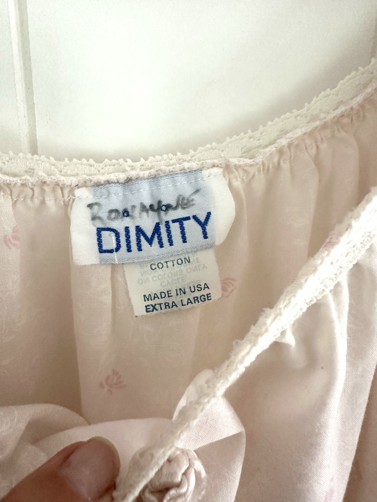Vintage 1980’s Dimity Light Pink Floral Nightgown with Lace Trim – minor stains