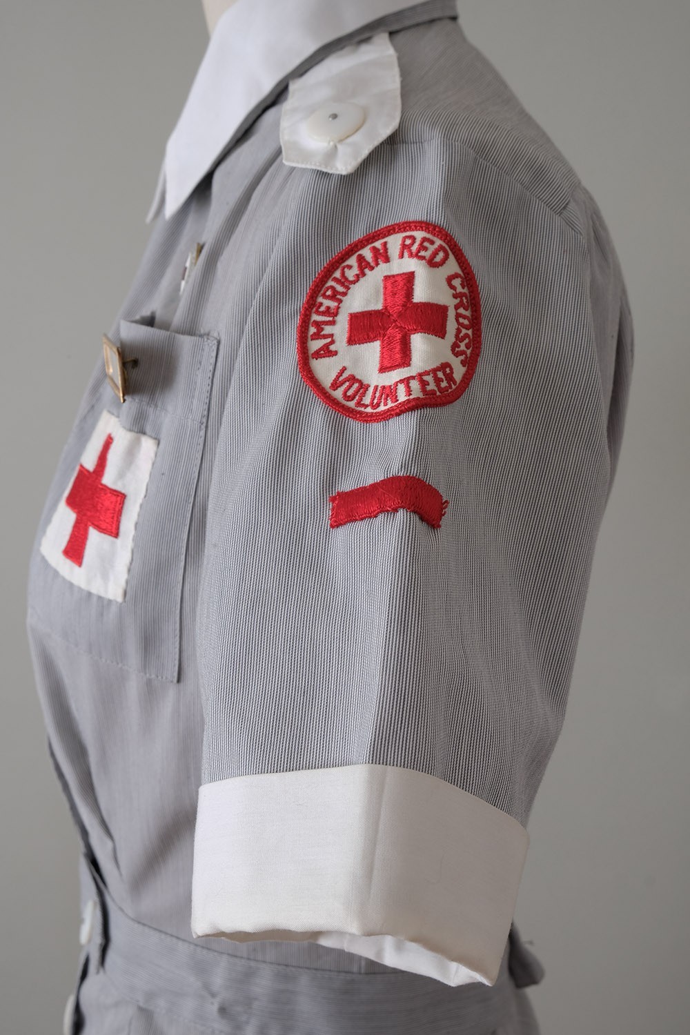 Vintage Post-WWII Red Cross Uniform Dress + Hat, Pins, Collars, and Name Plate