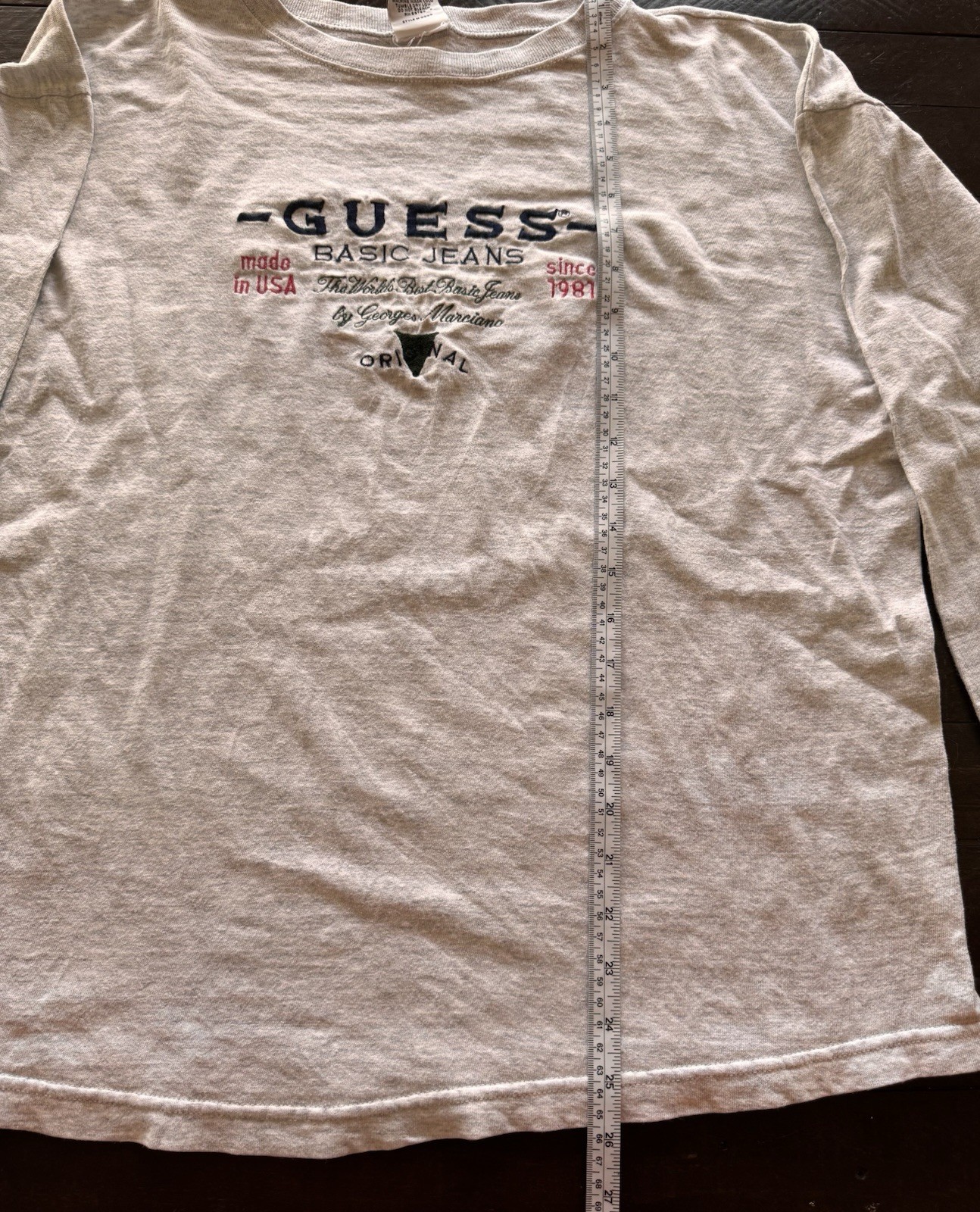 Vintage 90s GUESS Basic Jeans Long Sleeve Shirt USA One Size Embroidered Logo