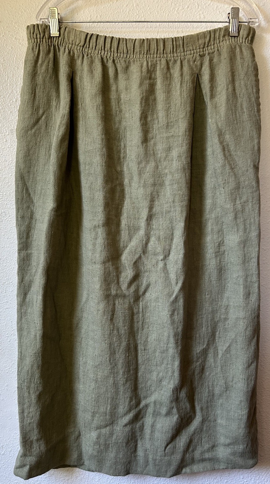 VTG Marc Ware 100 % Linen Taupe Midi Skirt Straight Pockets Back Slit S READ