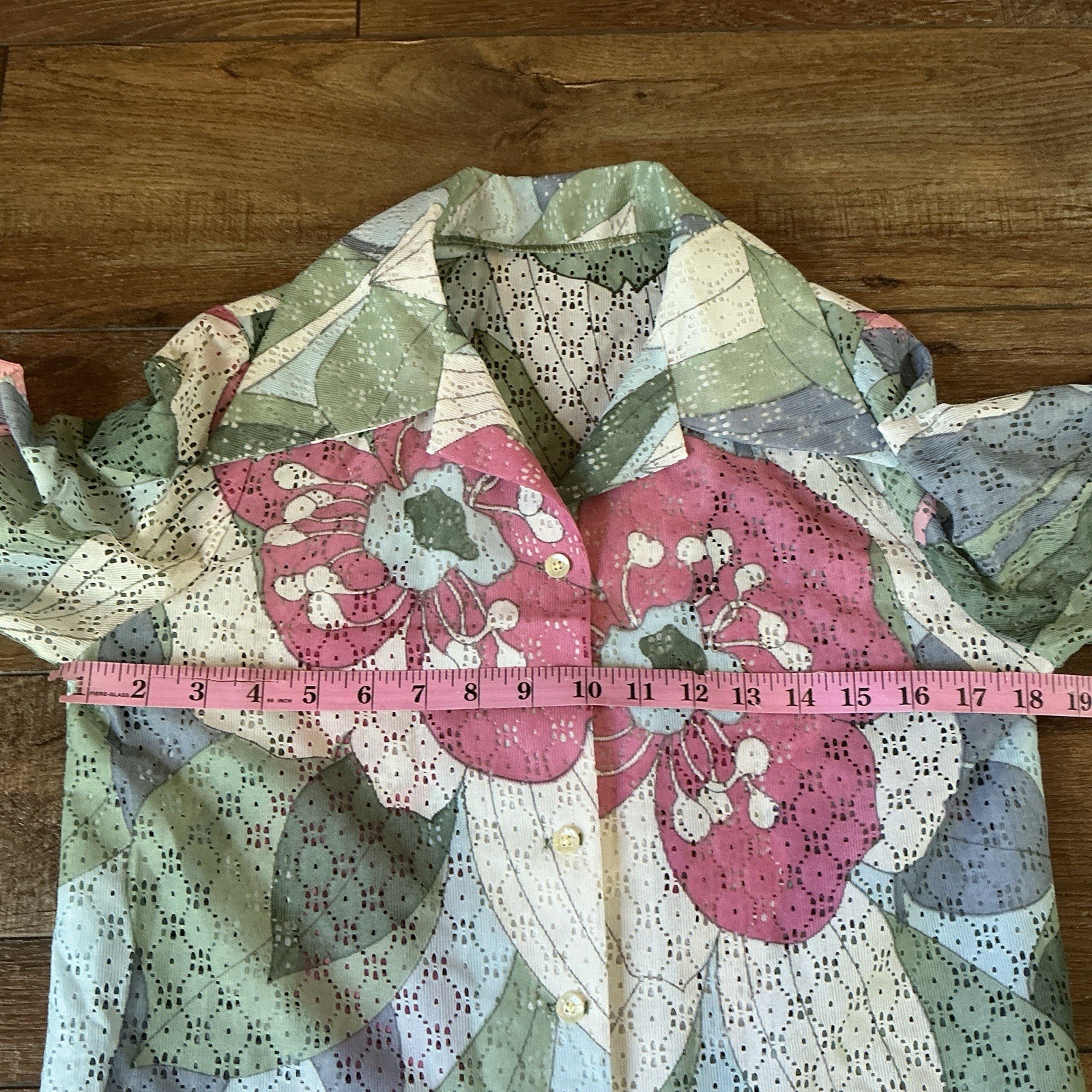 VINTAGE Separate Thoughts by Nardis Eyelet Floral Blouse Sz S/M Pink Green #41E6
